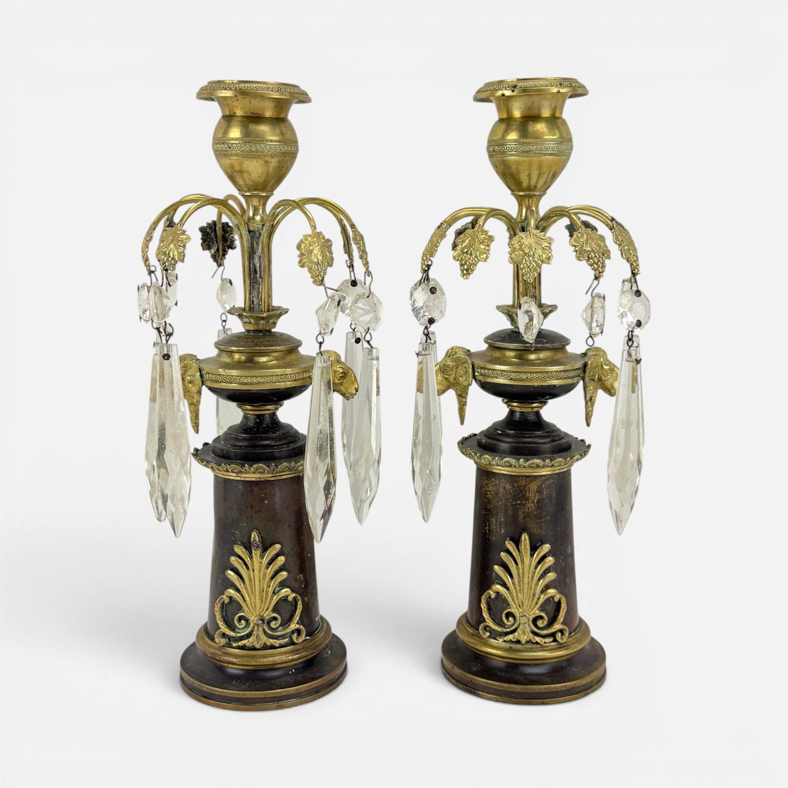 Pair Antique French Restoration Bronze Rams Head Candlesticks (1 of 10)