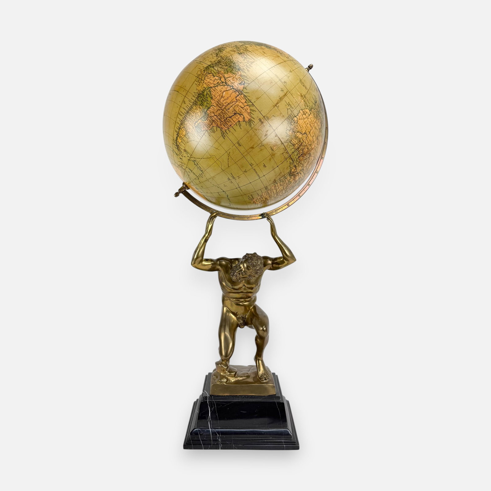 Paul Rath Standing World Terrestrial Globe Cast Gilt Metal Sculpture of Atlas Holding the World (1 of 7)
