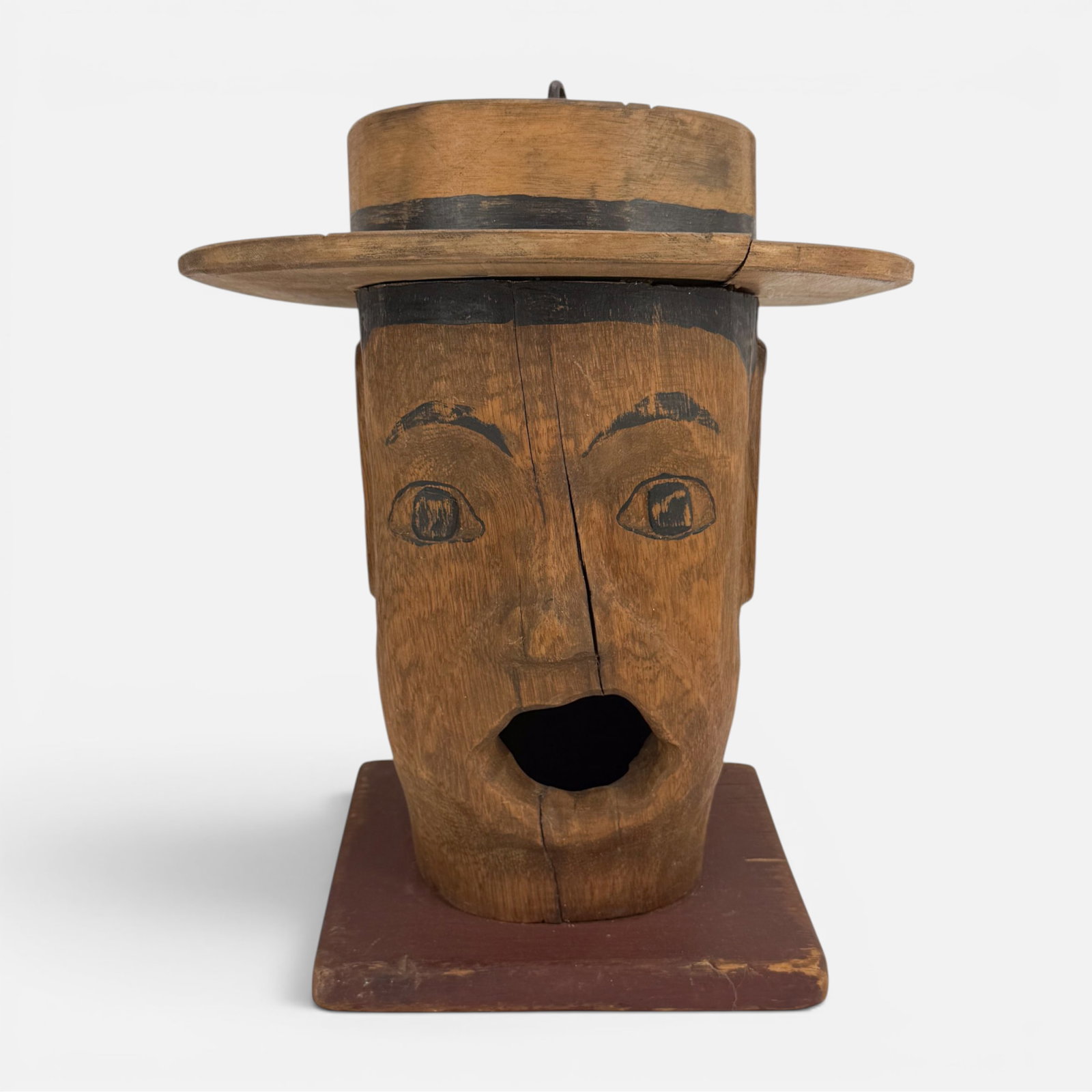 Outsider Folk Art Carved Wood Carnival Barker Head Sculpture (1 of 10)