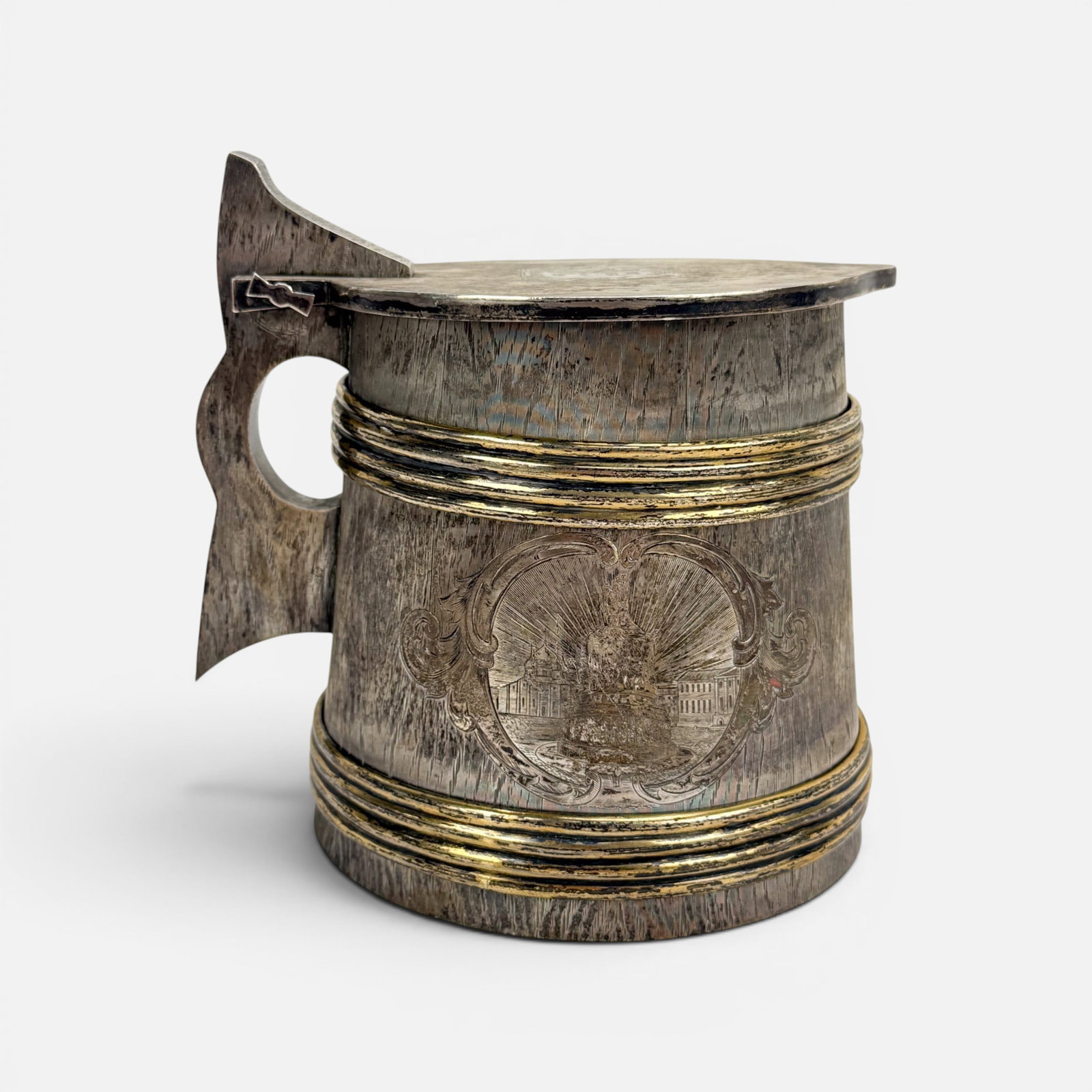1864 Imperial Russian Silver Lidded Tankard Ivan Semenovich Gubkin w/Trompe l'oeil Wood Grain (1 of 15)