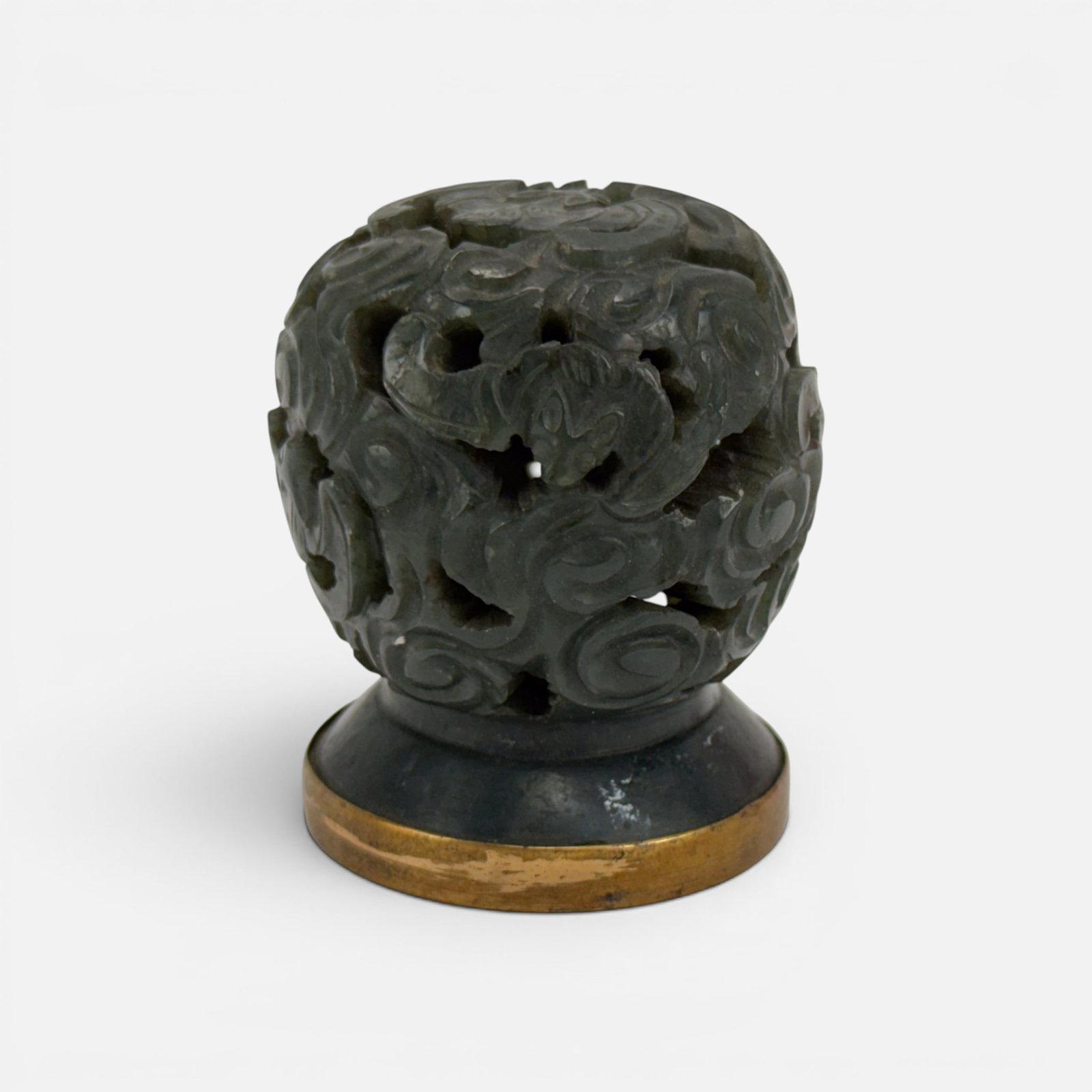 Antique Pierced Carved Spinach Jade Hard Stone Wax Letter Seal/Stamp (1 of 8)