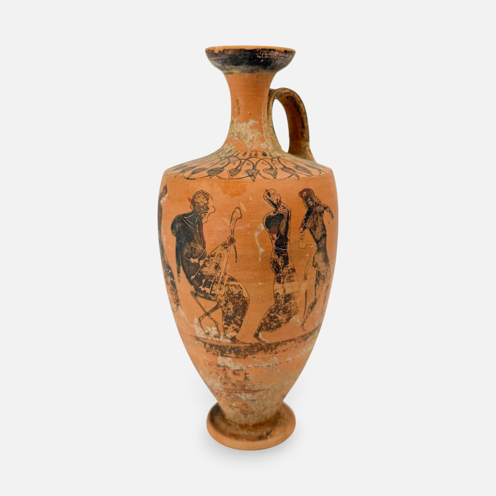Ancient Greek Attic Black Lekythos Pottery Ewer w/Figures (1 of 17)