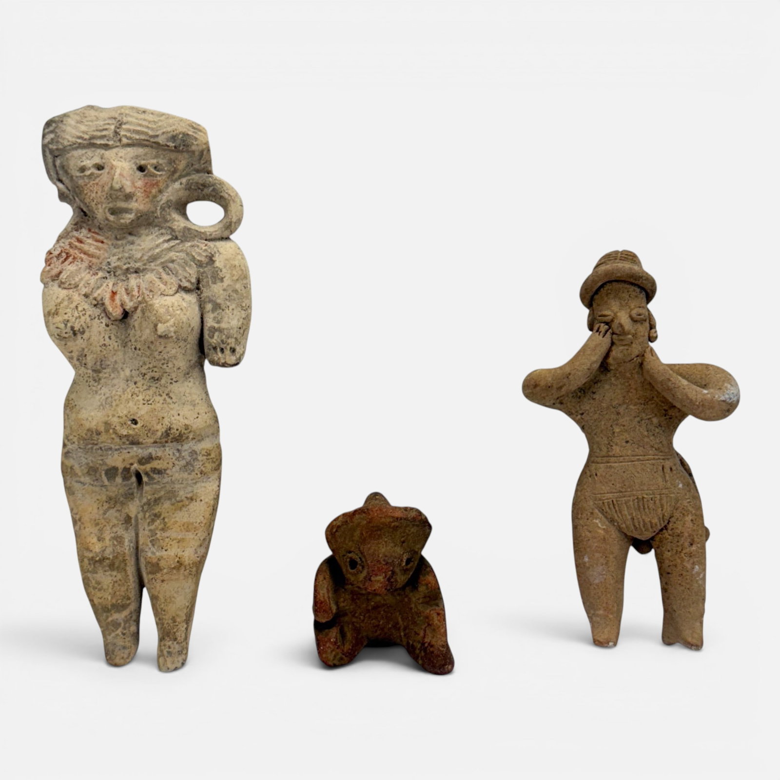 Three Pre-Columbian Figural Pottery Figures (1 of 8)