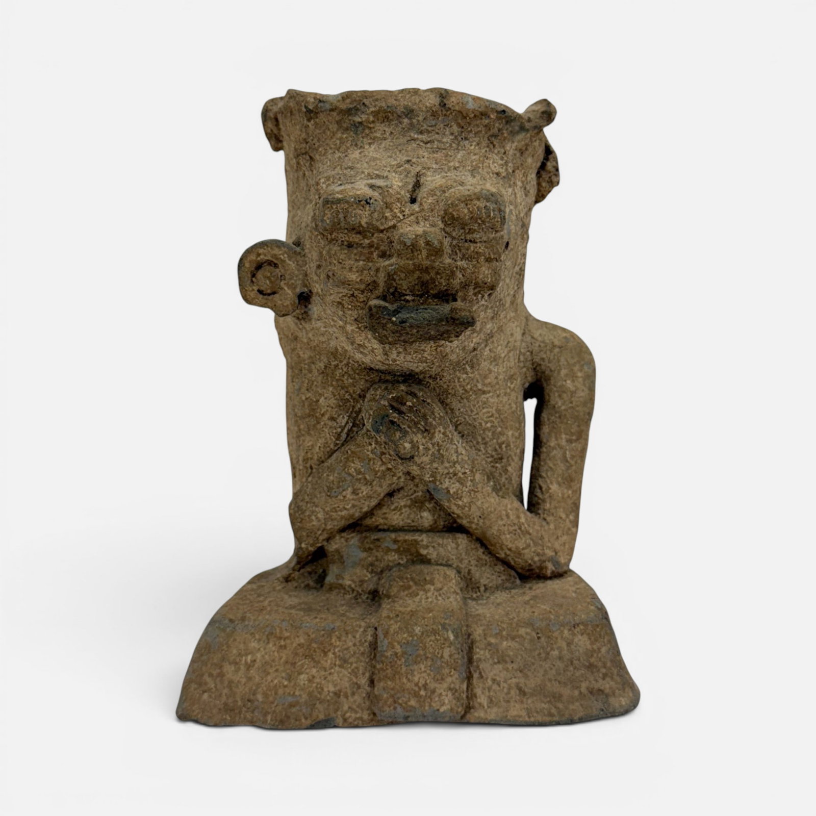 Pre-Columbian Figural Seated Man Pottery Figure: Measurement for sitting man: 5 1/4" x 3 1/2" x 2 3/4". For shipping, we highly recommend Donald Camden at UPS Store 4608. Alternatively, reach out to one of our preferred shippers listed at the link b