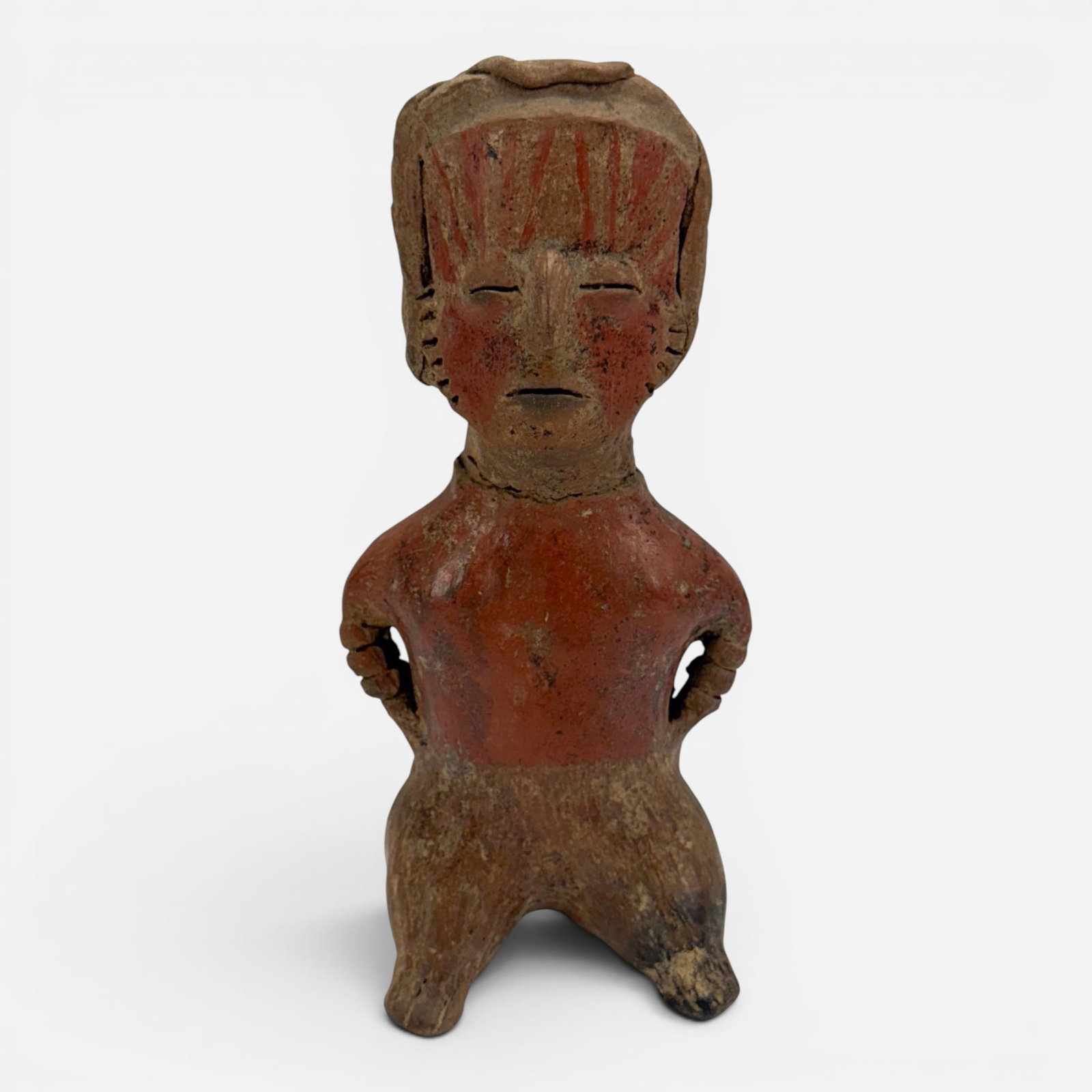 Pre-Columbian Nayarit Seated Man Figural Pottery Figure (1 of 10)