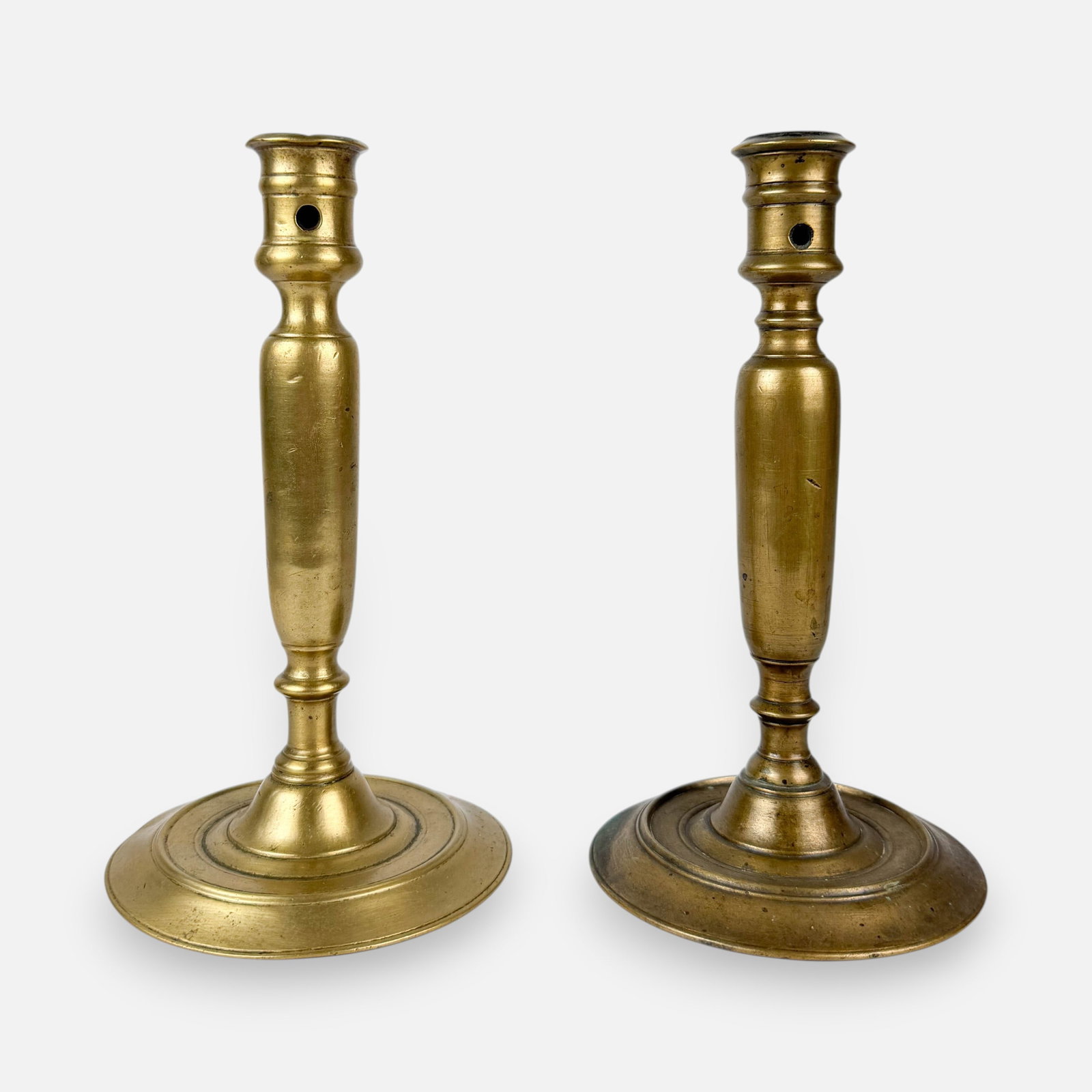 Pair Antique 17thC Spanish Renaissance Brass Candlesticks (1 of 8)