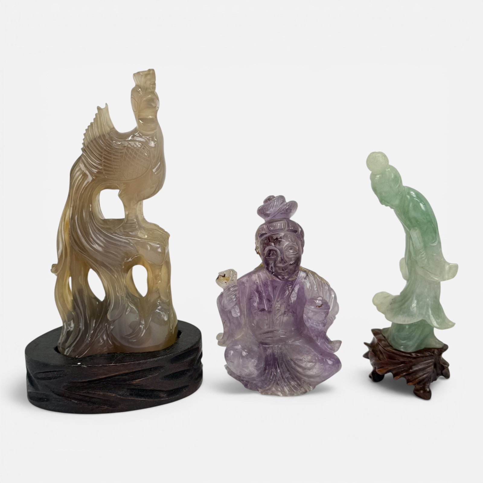 Asian Miniature Jade, Amethyst & Agate Carved Hard Stone Figurines (1 of 7)