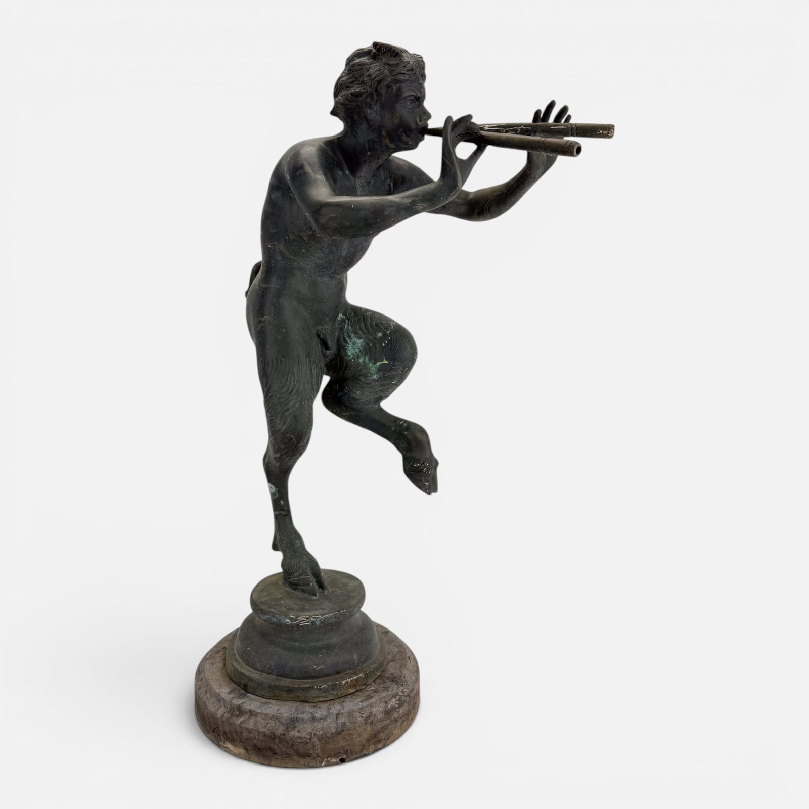 Large Hollow Figural Bronze Statue on Stone Base Dancing Faun Playing Flute: Measurement is while off the stone base. For shipping, we highly recommend Donald Camden at UPS Store 4608. Alternatively, reach out to one of our preferred shippers listed at the link below or elect 