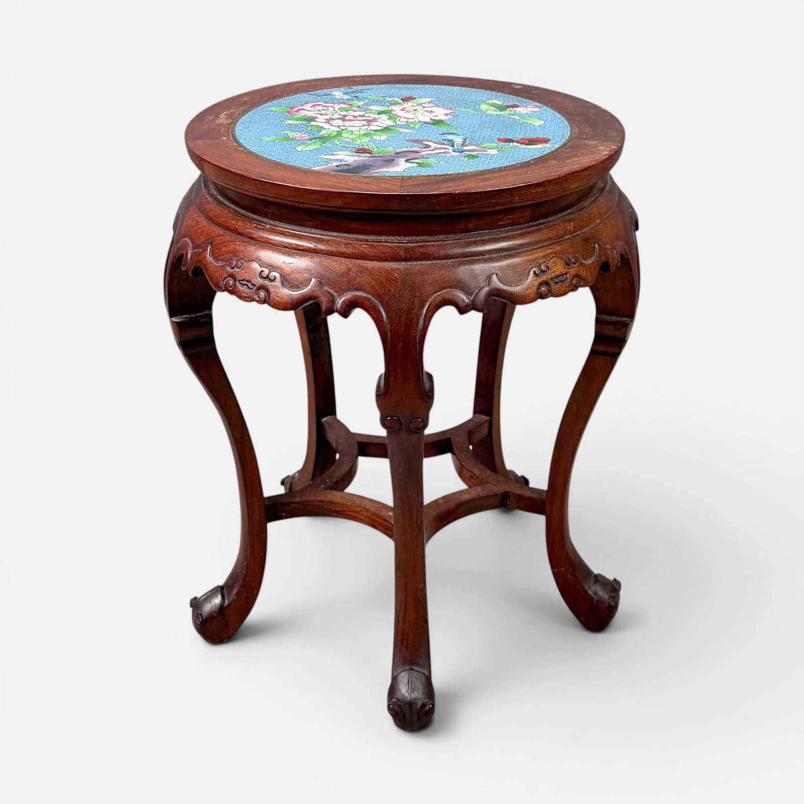 20thC Chinese Cloisonne Rosewood Side Table Plant Stand (1 of 8)