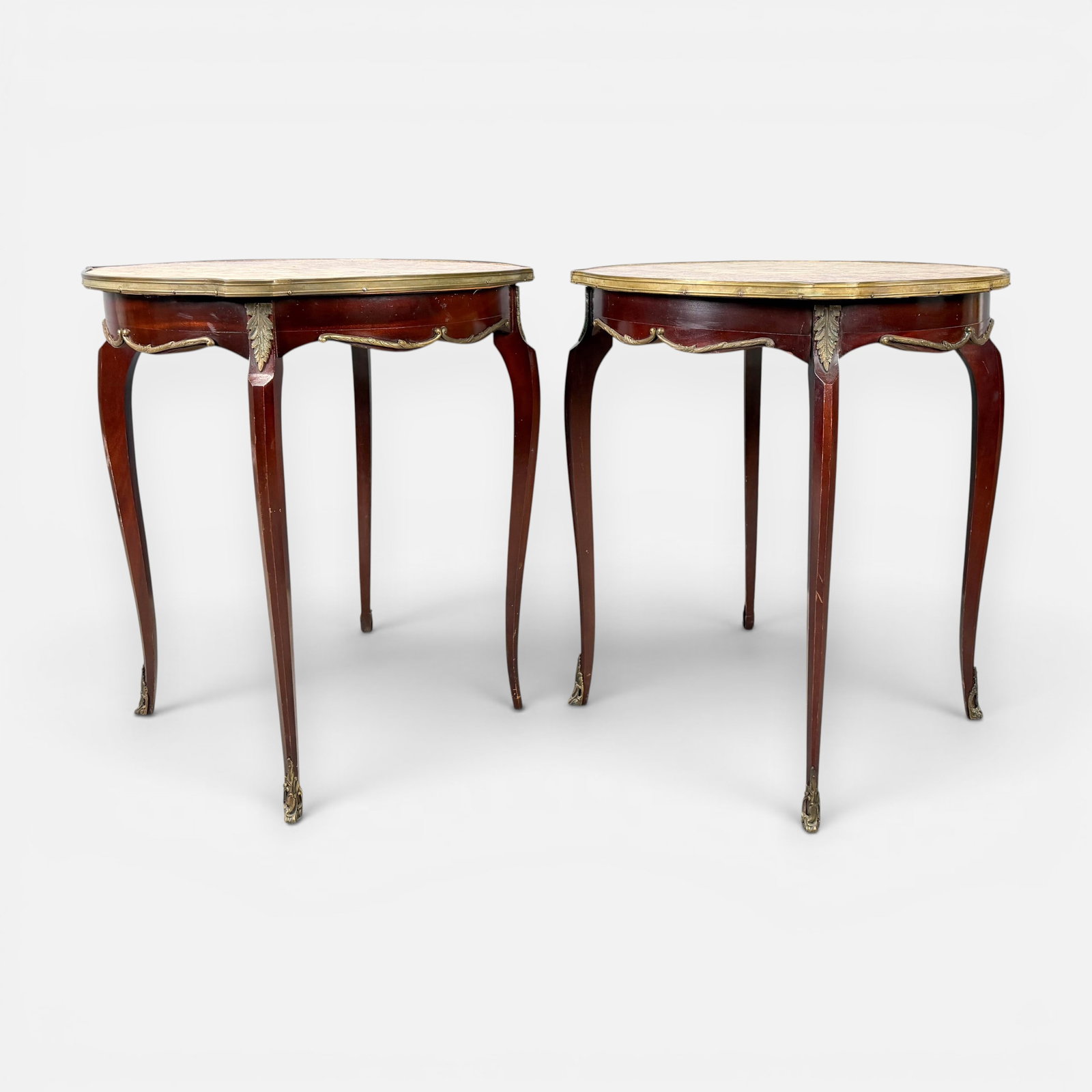Pair French Ormolu Marble Top Side Tables (1 of 9)