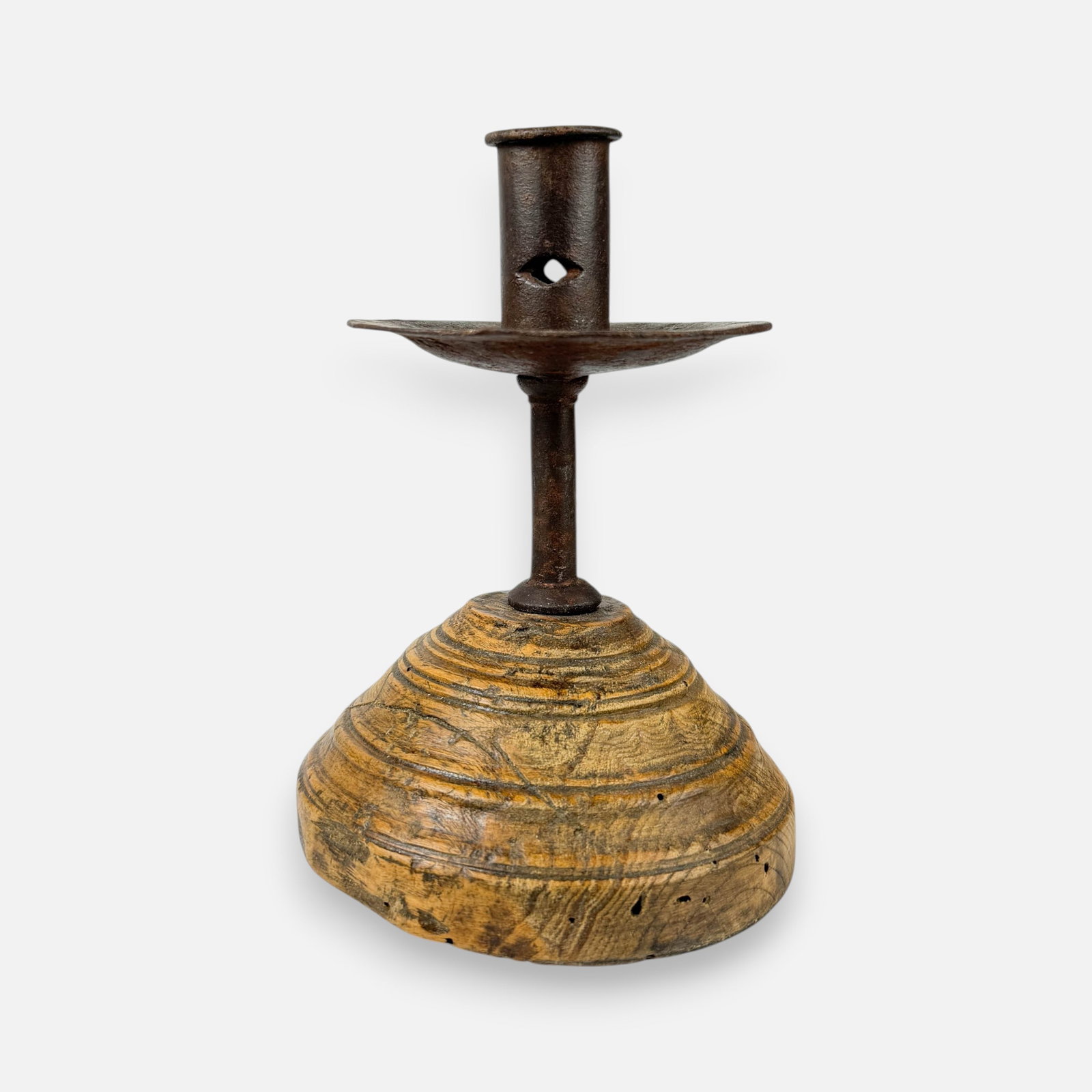Antique Rustic Primitive Carved Wood and Iron Candlestick (1 of 9)