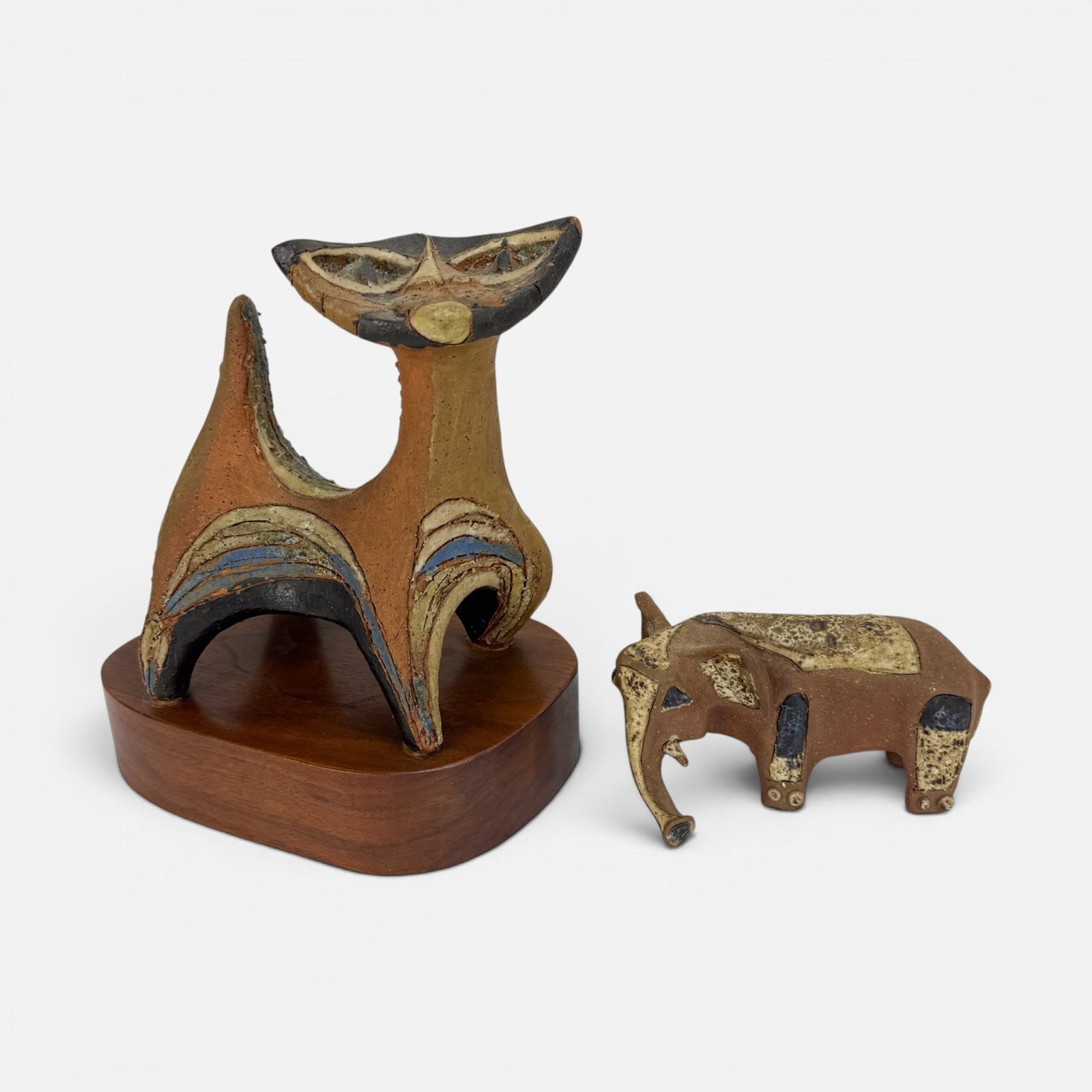Two Rosemary Zwick Modernist Stoneware Studio Art Pottery Cat & Elephant Sculptures (1 of 13)