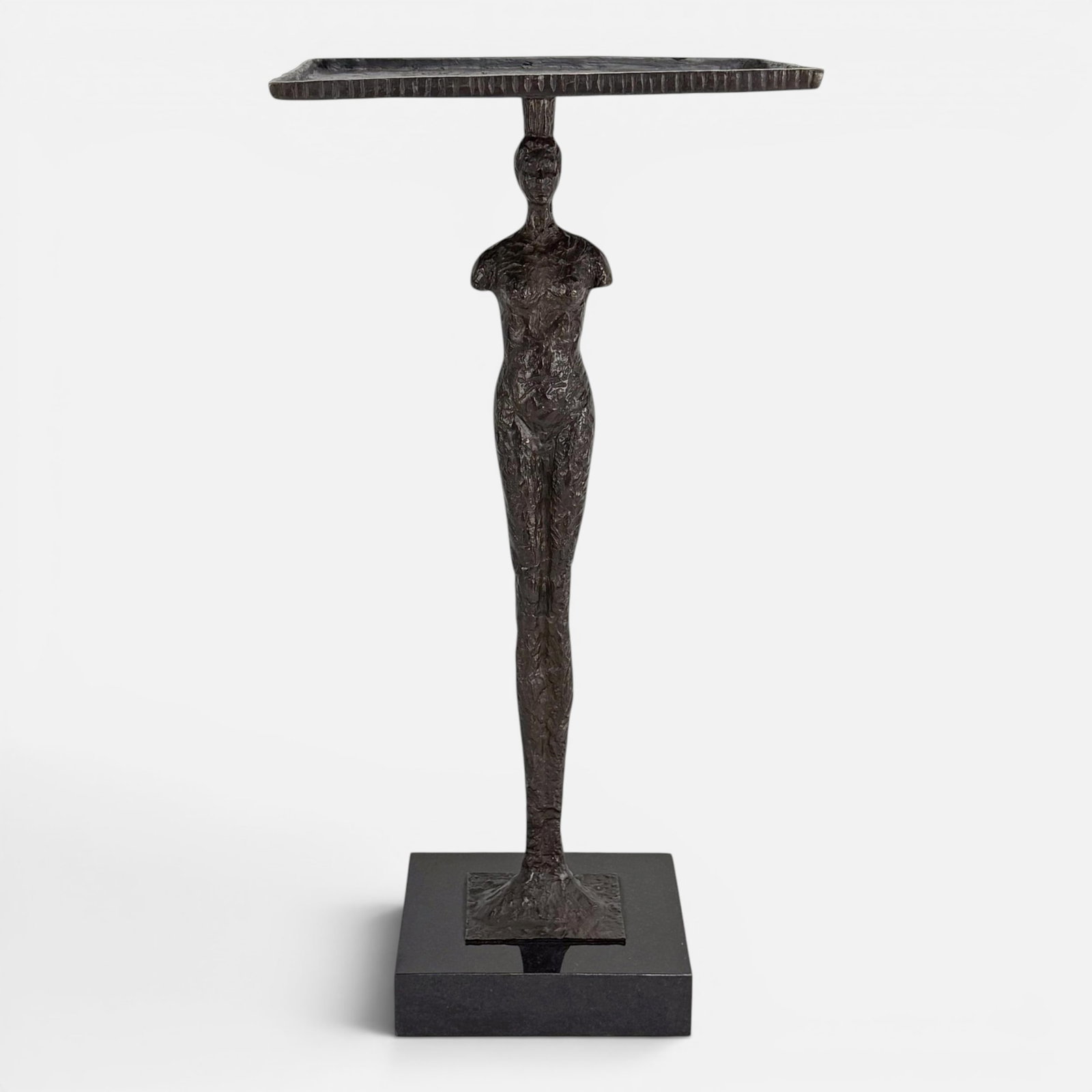 Brutalist Bronze Giacometti Style Figural Side End Table w/Granite Base: Very good condition as shown. For shipping, we highly recommend Donald Camden at UPS Store 4608. Alternatively, reach out to one of our preferred shippers listed at the link below or elect for LiveShi