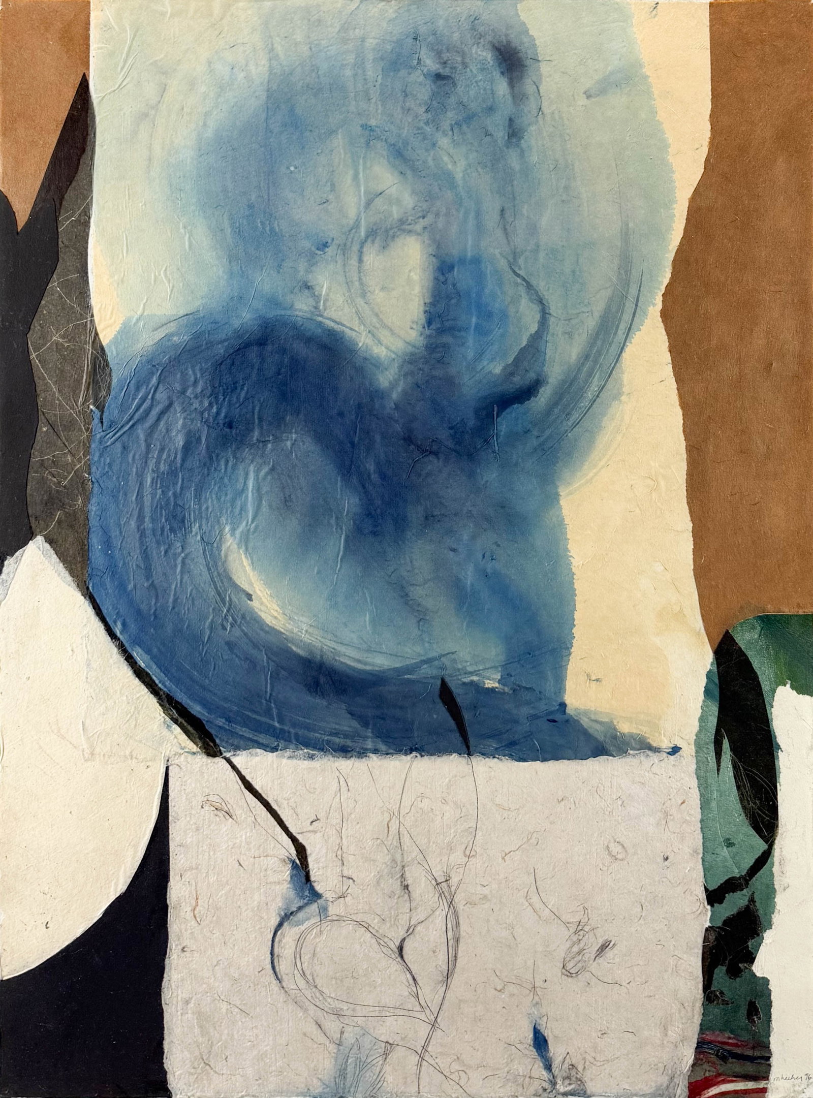 Mary Heebner "Indigo Sketches: Askoi" Mixed Media on Paper Painting: Mary Heebner (American, b. 1951), Indigo Sketches: Askoi, 1997, mixed media on paper. Signed and dated in pencil lower right. Approx. sheet size 30" x 22 1/2". For shipping, we highly recommend