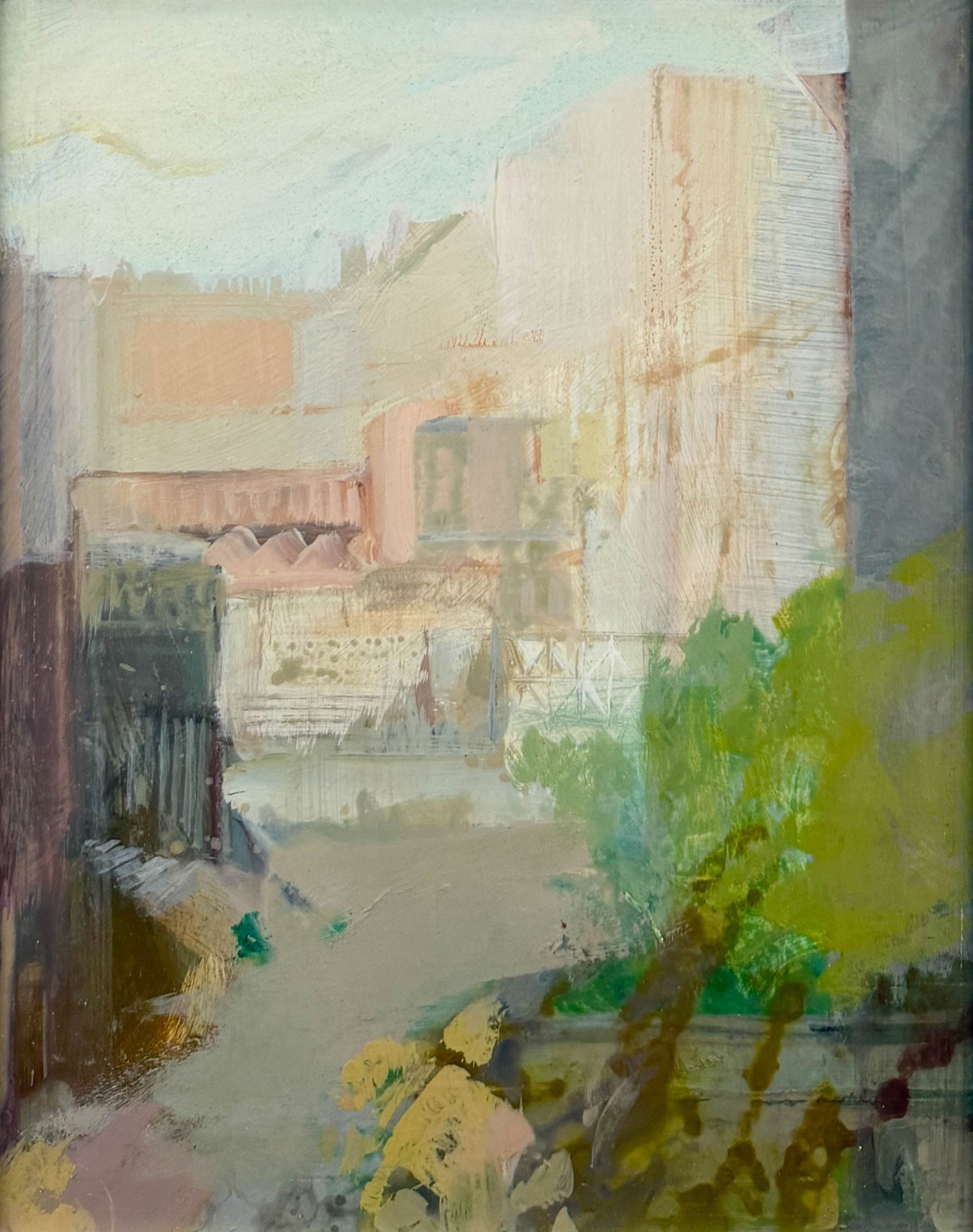 Mardi Barrie Oil on Board Painting: Mardi Barrie (Scottish, 1931-2004), oil on board. Apparently unsigned. Framed, matted, and sealed. Unexamined out of frame. Very good sight condition. Approx. sight size 12" x 10". For shipping, we