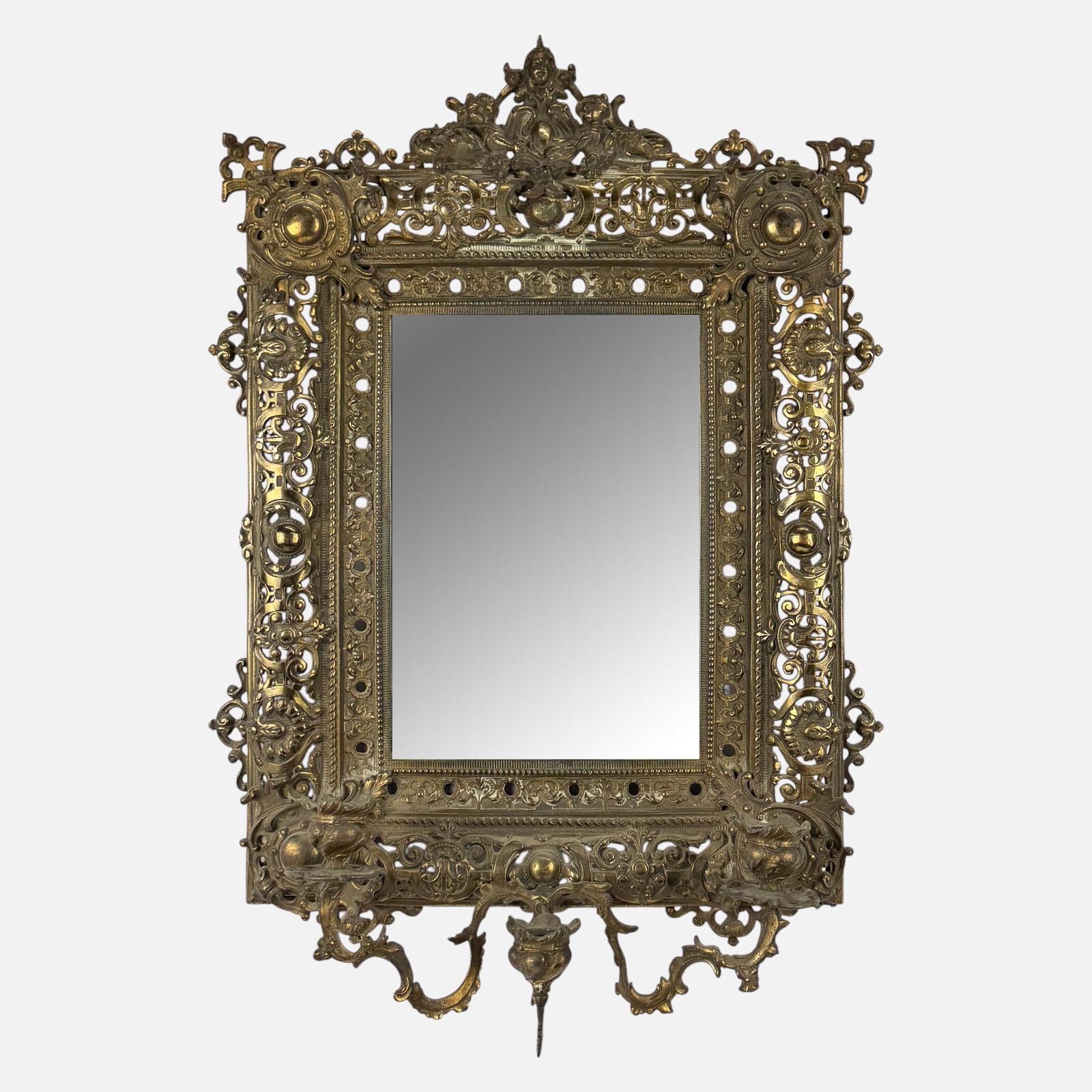 Antique Three-Light Wall Sconce Mirror (1 of 5)