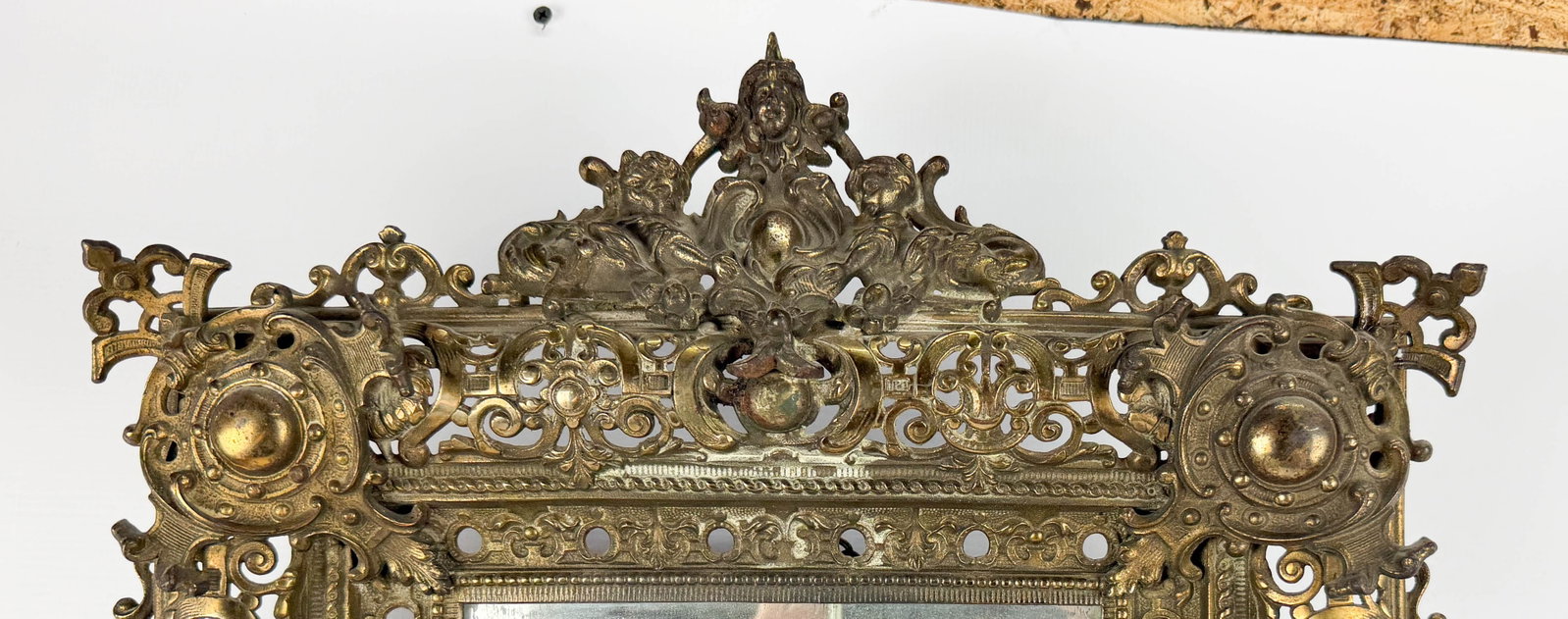 Antique Gilt Brass Three-Light Pierced Scrollwork Wall Sconce Mirror - 3