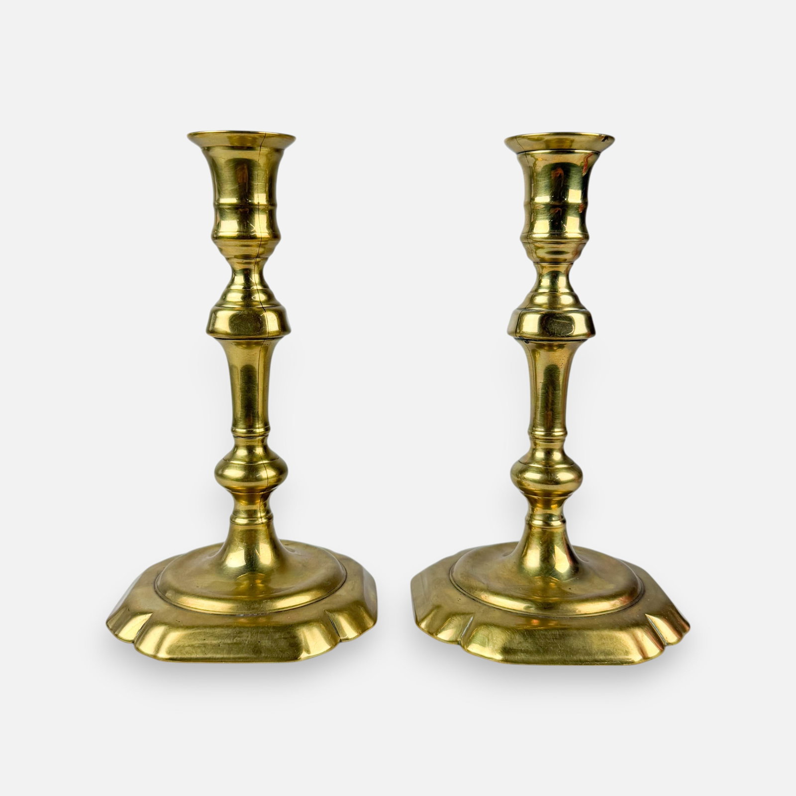 Pair Antique 18thC Queen Anne Candlesticks (1 of 7)