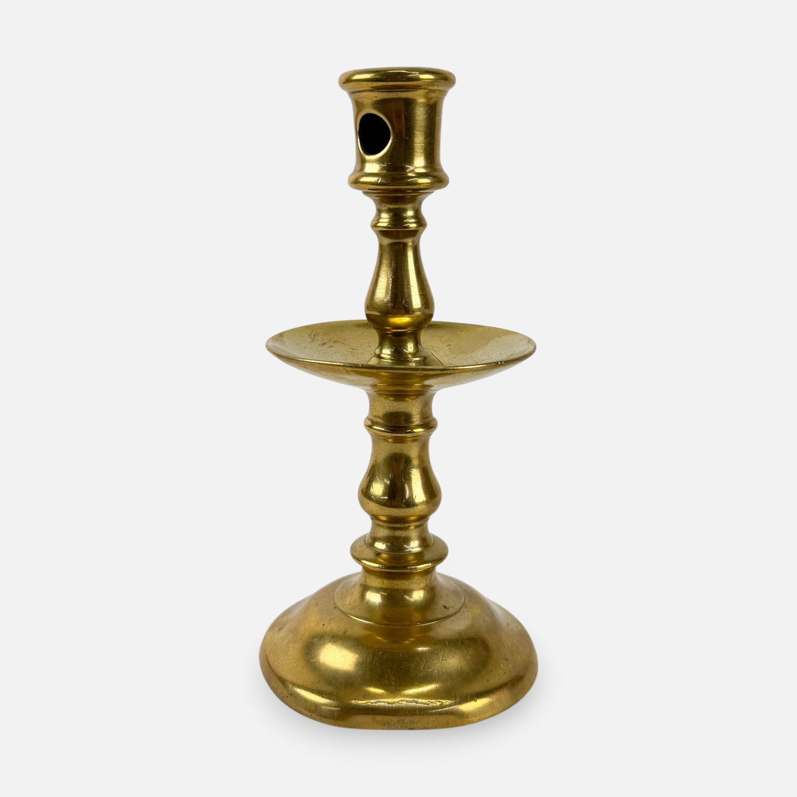 Antique 16thC Dutch Brass Mid-Drip Candlestick (1 of 9)