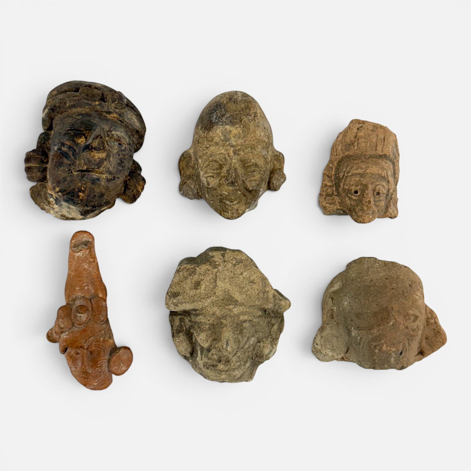 Six Pre-Columbian Pottery Head Fragments (1 of 9)
