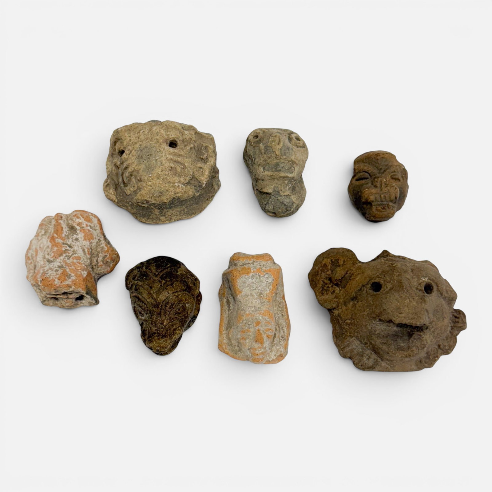 Seven Pre-Columbian Figural Zoomorphic Animal Head Pottery Fragments (1 of 8)