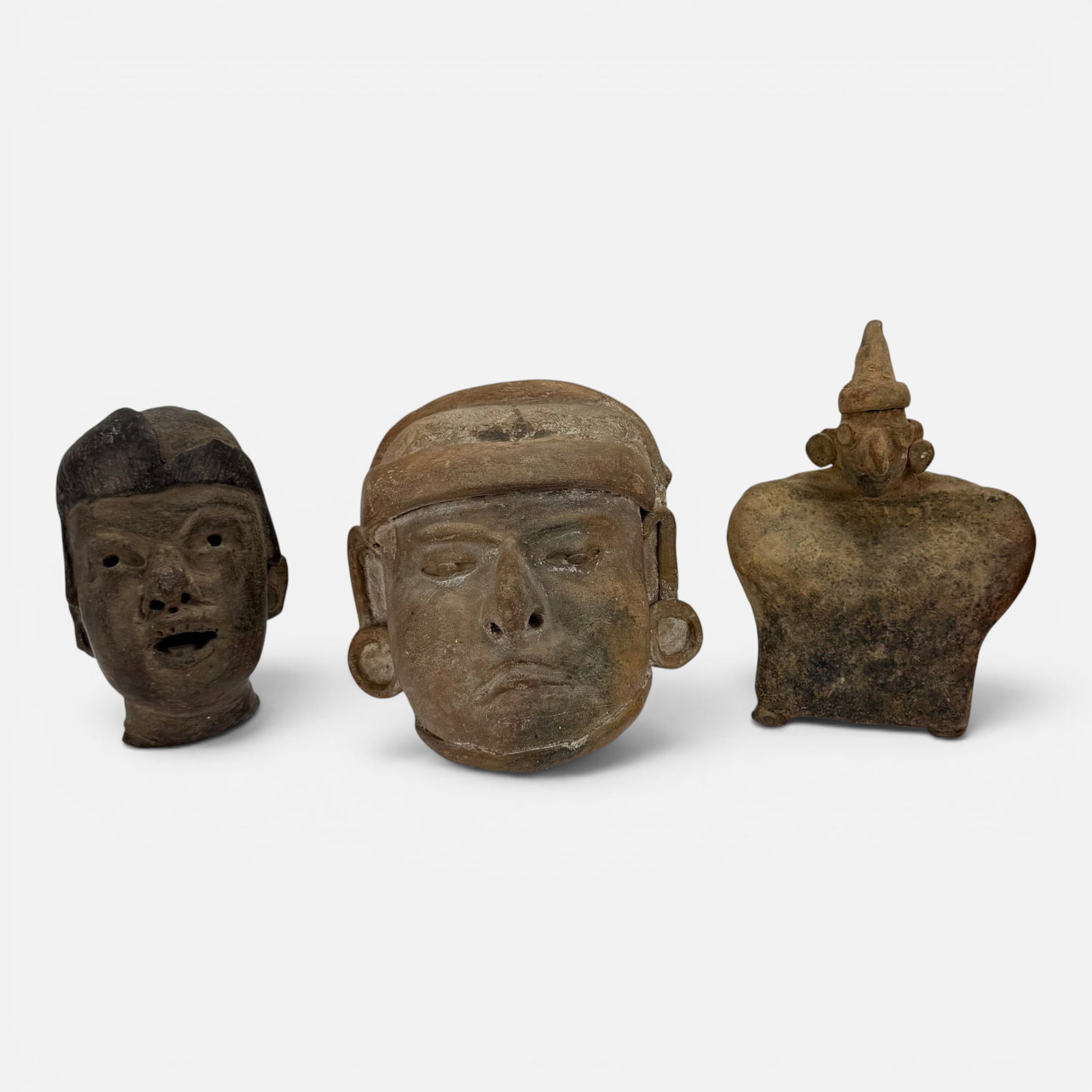 Three Pre-Columbian Mexican Pottery Heads and Figure (1 of 13)
