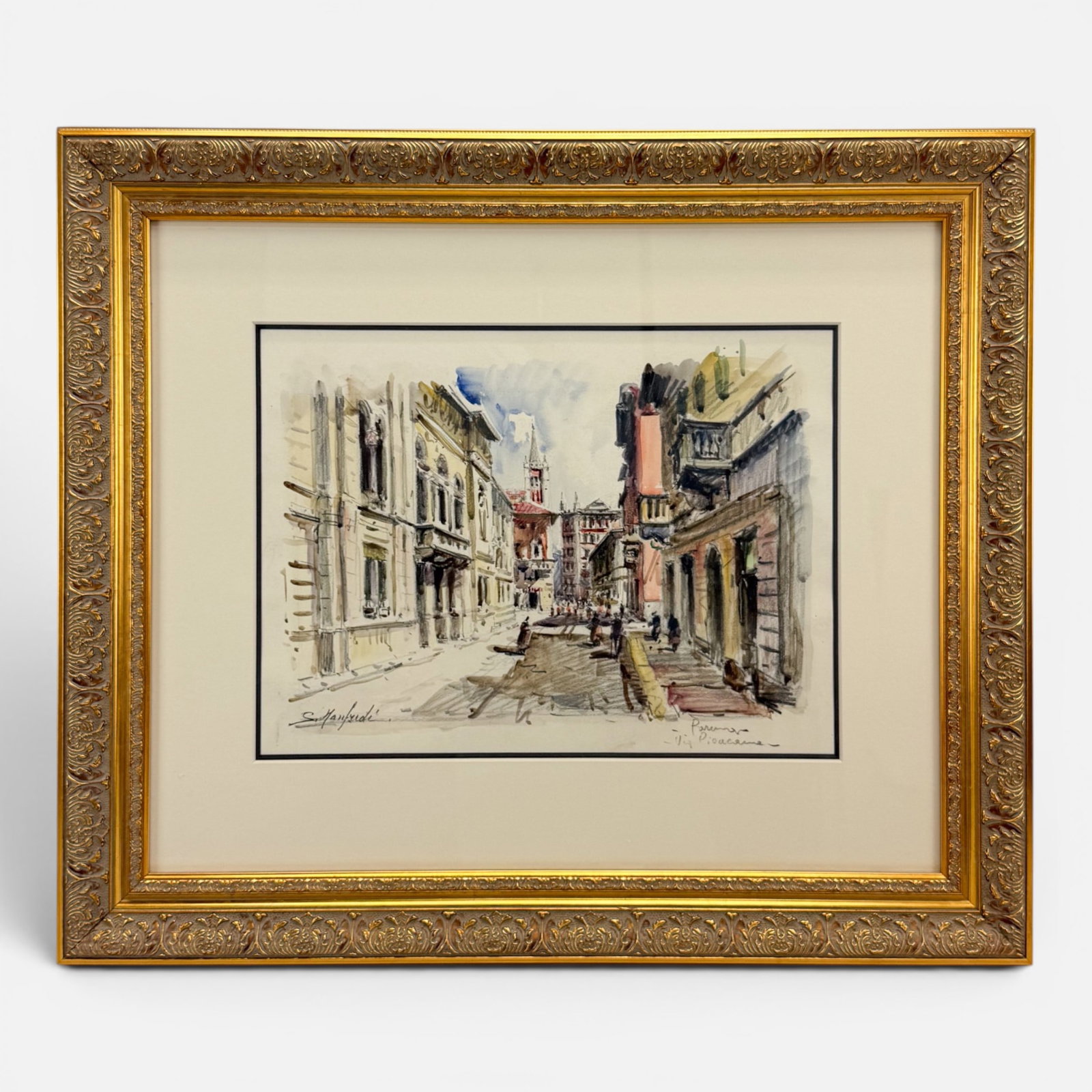 Sergio Manfredi Italian Street Scene Watercolor Painting (1 of 7)