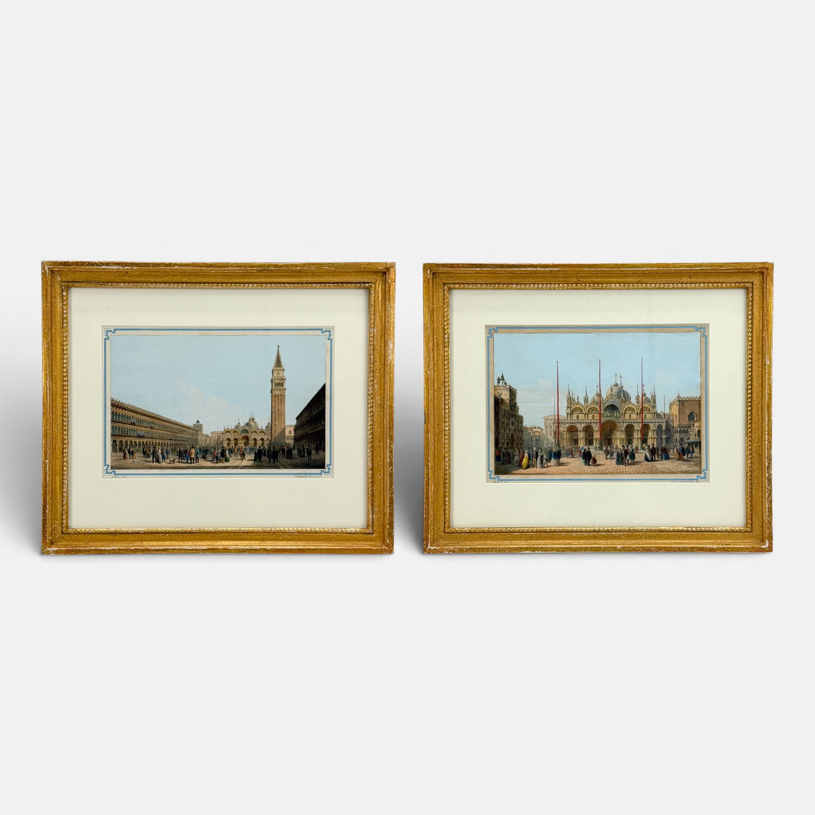 Two Marco Moro Antique 19thC Venetian Scene Lithograph Prints (1 of 14)