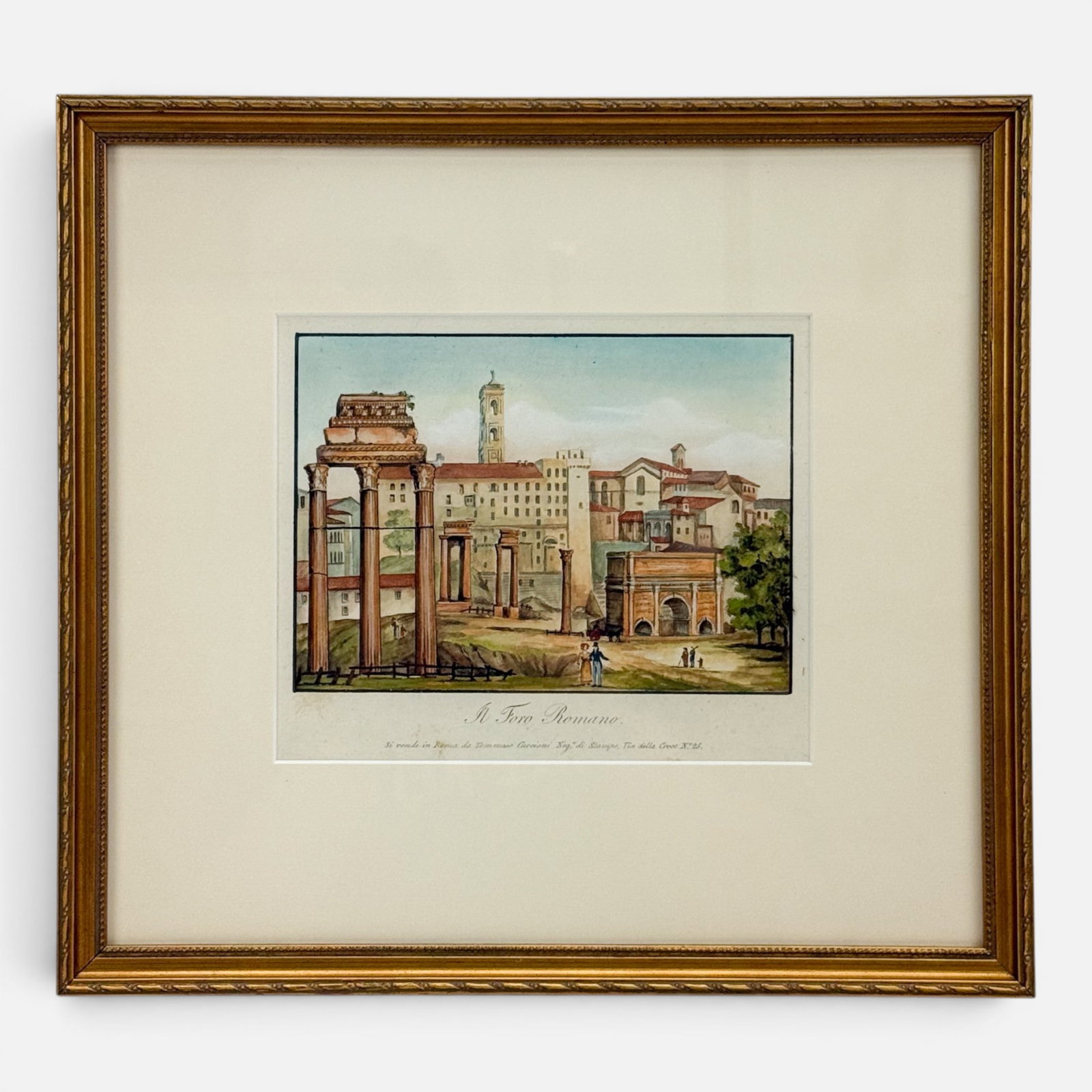 Antique 19thC "Il Foro Romano" Hand Colored Lithograph