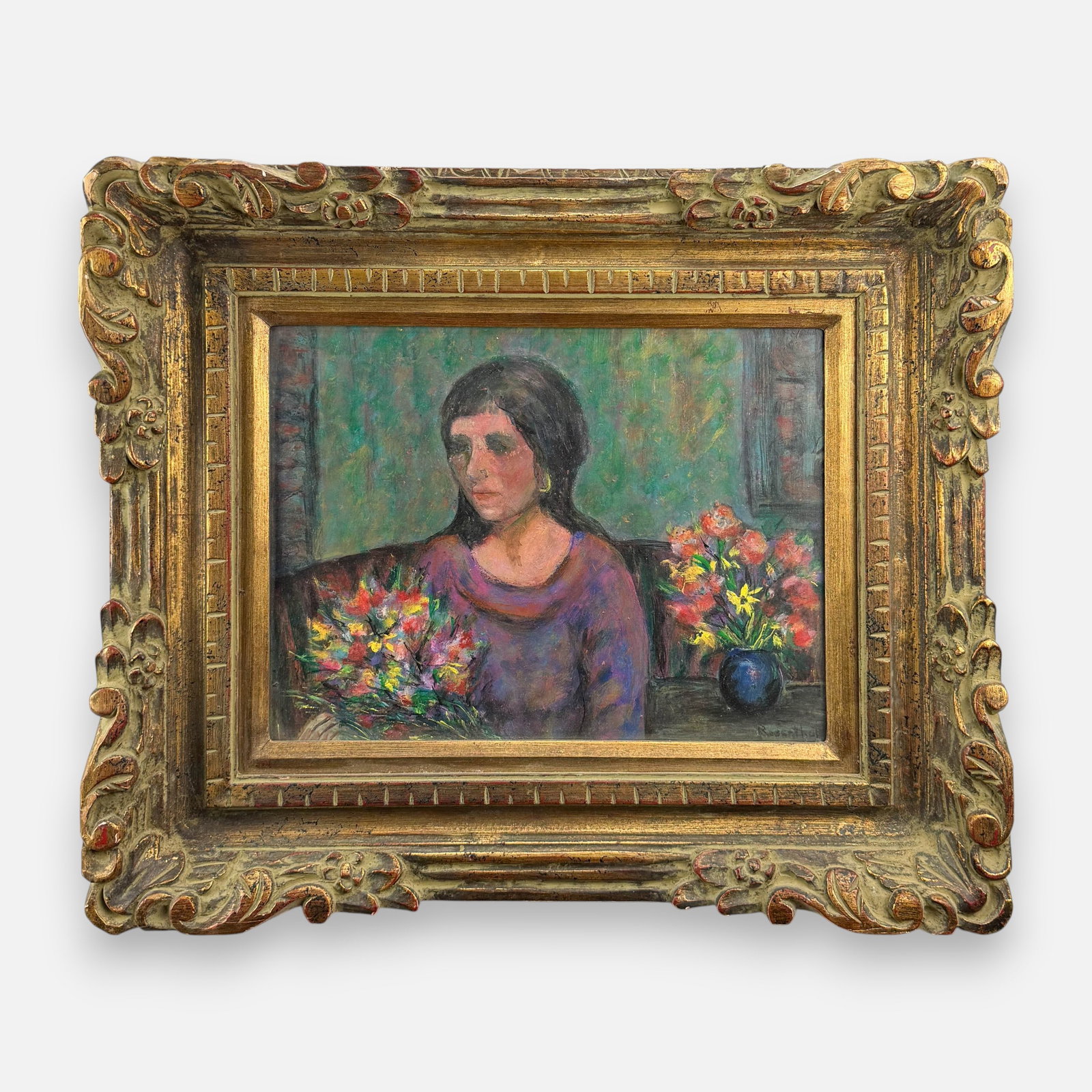 Rosenthal Signed Oil on Canvas Portrait of Woman Painting: Signed "ROSENTHAL" lower right. Good condition as shown. Board measures approx. 12" x 16". For shipping, we highly recommend Donald Camden at UPS Store 4608. Alternatively, reach out to one of our pre