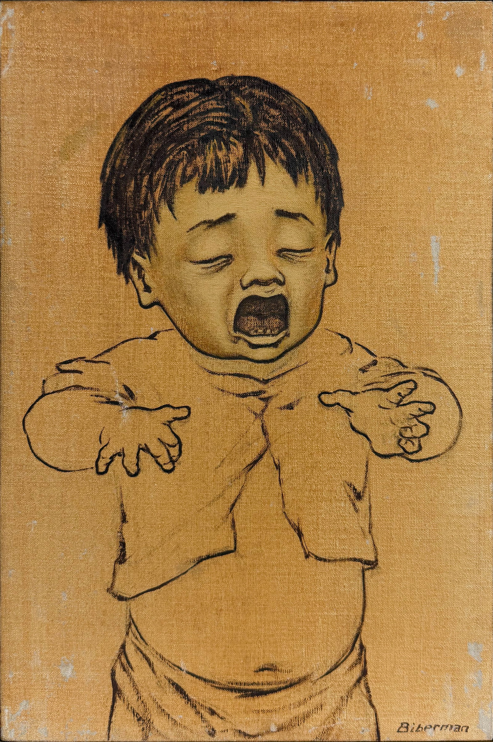 Edward Biberman Crying Infant Oil on Canvas Painting (1 of 8)