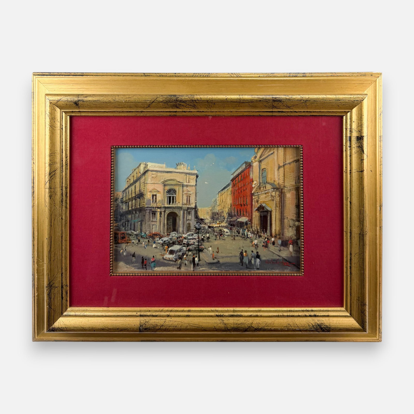 Carlo Cordua "Pizza Sonito Spirito, Napoli" Oil on Canvas Painting: Carlo Cordua (Italian, b. 1963), oil on canvas. Signed lower right. Very good sight condition. Approx. sight size 7 1/2" x 11 1/4". Framed, matted, and sealed. Unexamined out of frame. For shipping, w