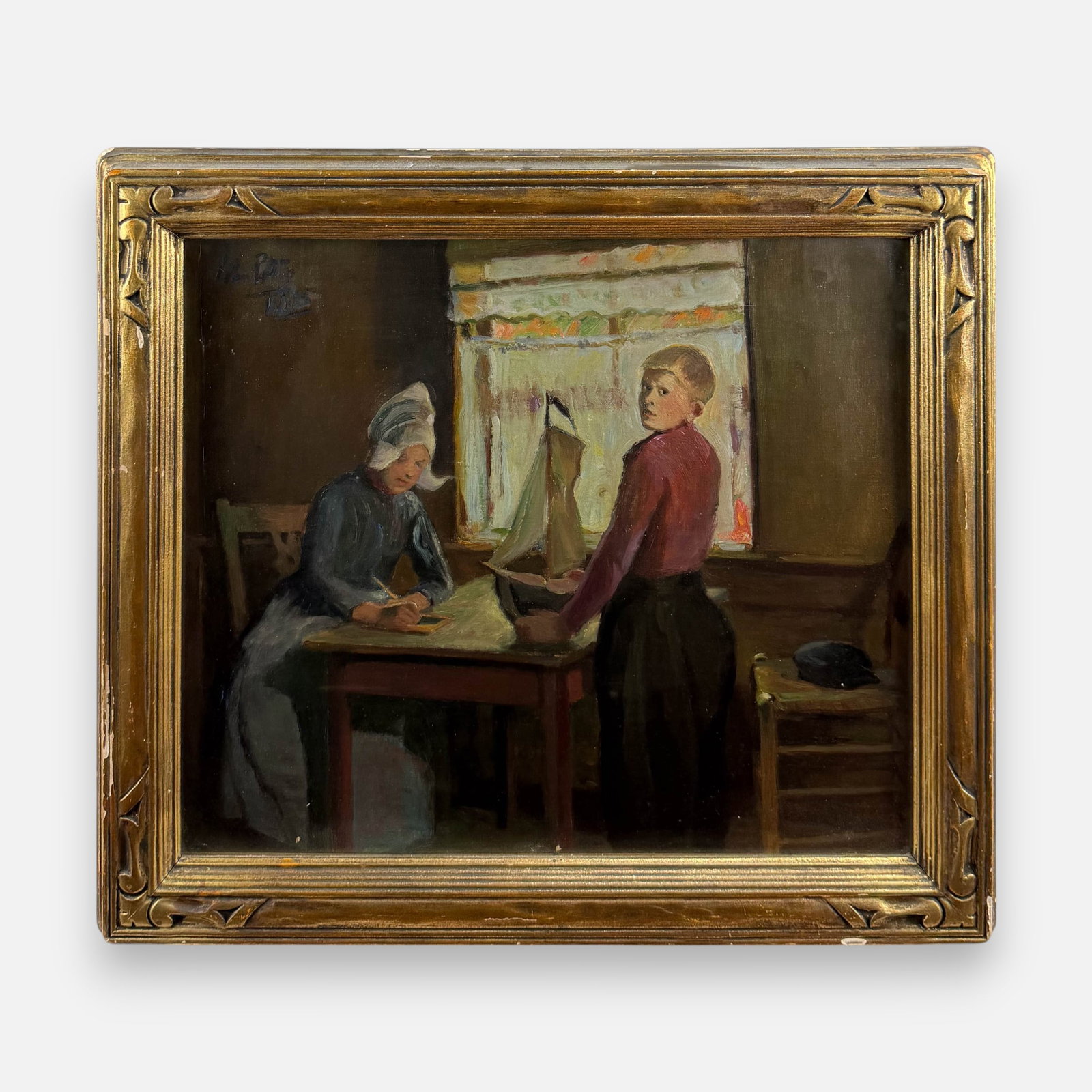 John Rettig "Father at Sea" 1925 Oil on Canvas Painting w/Newcomb Macklin Style Frame (1 of 6)