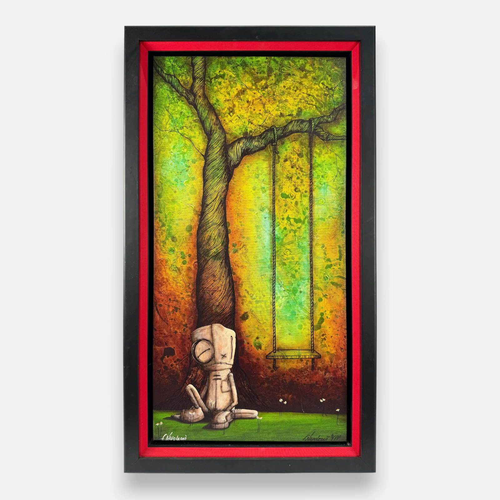 Fabio Napoleoni "Sometimes I Miss My Childhood" Printers Proof Giclee on Canvas Framed: Fabio Napoleoni (American, contemporary), Sometimes I Miss My Childhood, giclee on canvas. Editioned PP and numbered #6/9. Approx. canvas size 29 1/4" x 14 3/4". For shipping, we highly recommend Dona