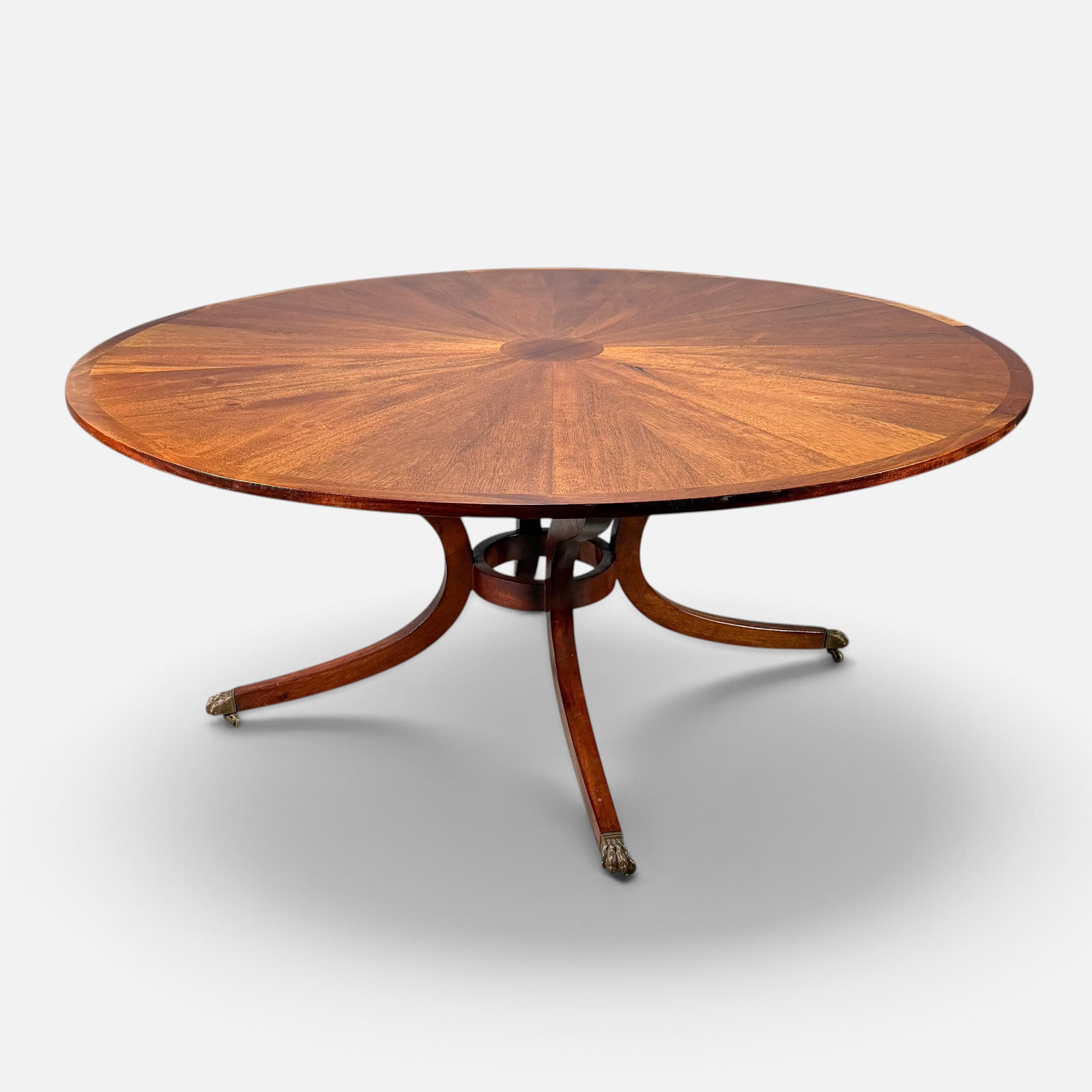 Contemporary 20thC Marquetry Sunray Inlaid Mahogany Round Dining Center Table (1 of 6)