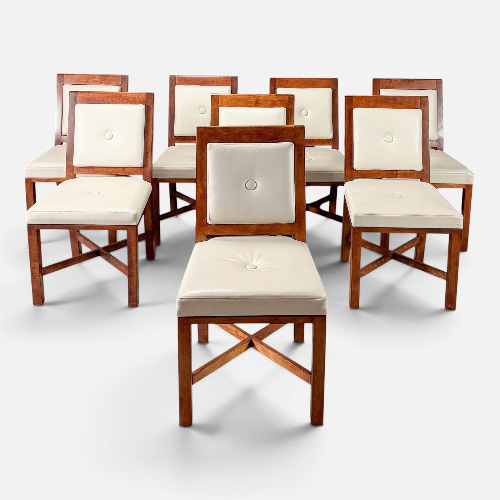 Set of Eight Contemporary 20thC Modernist Wood & Leather Dining Chairs (1 of 6)