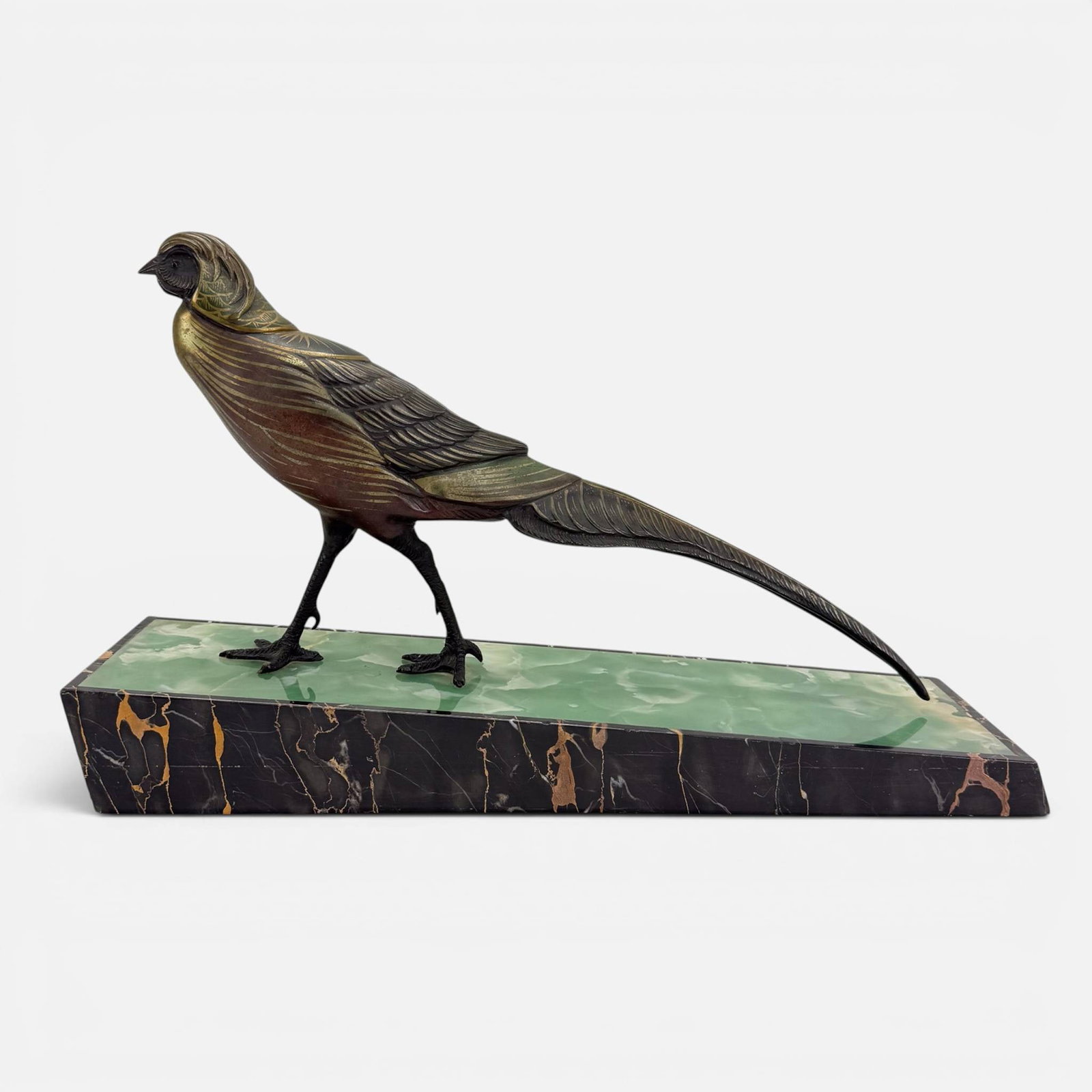 Irenee Rochard Bronze Pheasant Bird Sculpture on Marble Plinth: Ca. first half 20thC. Very good original condition with no breaks or repairs. Signed as shown. For shipping, we highly recommend Donald Camden at UPS Store 4608. Alternatively, reach out to one of our