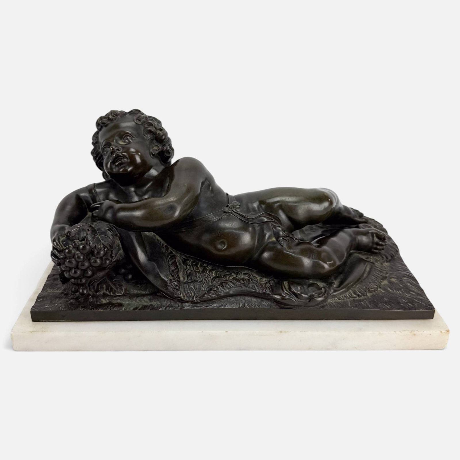 Antique Bronze Reclining Cherub Sculpture: Ca. 19thC. French school. Good as shown. For shipping, we highly recommend Donald Camden at UPS Store 4608. Alternatively, reach out to one of our preferred shippers listed at the link below or elect 
