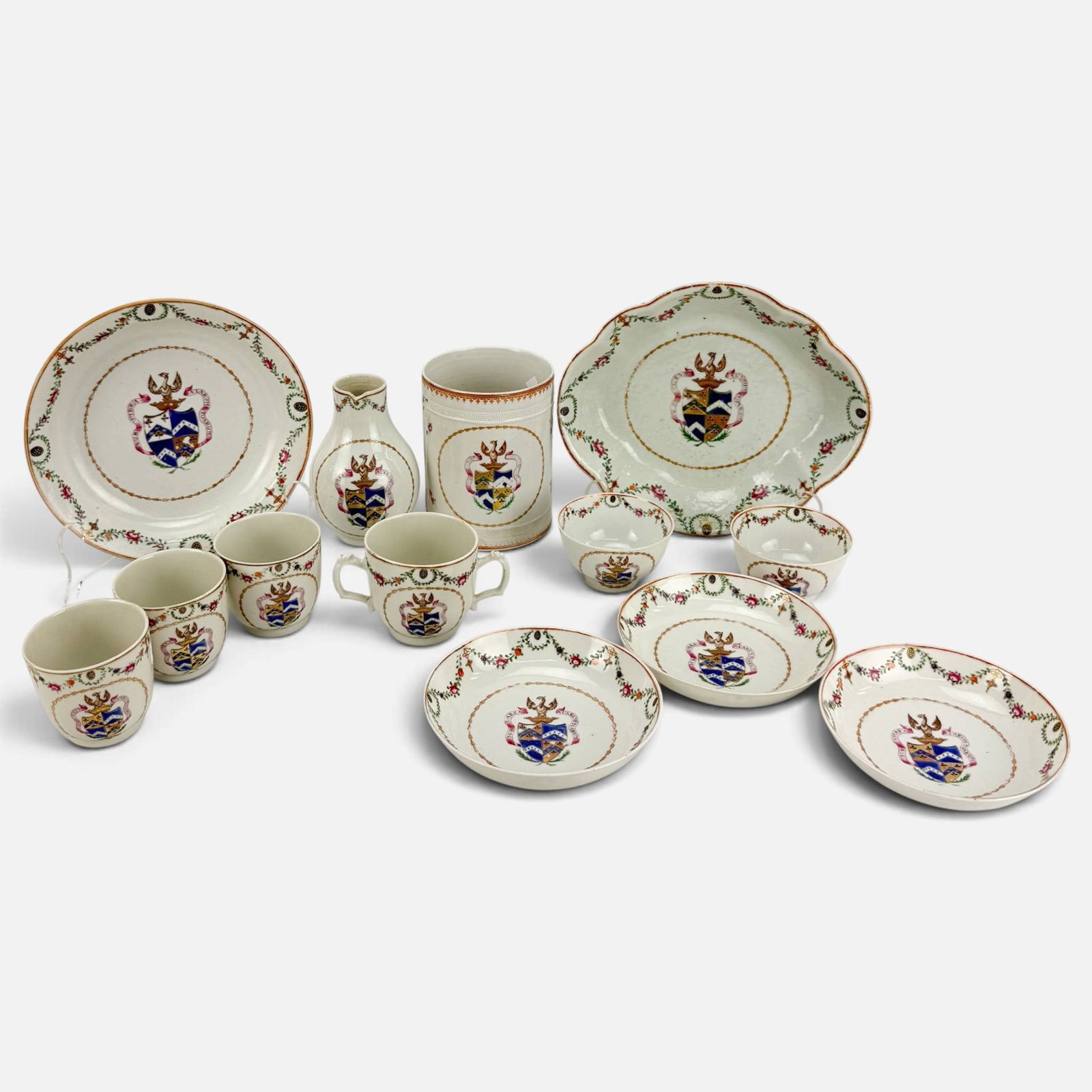 Chinese Export Porcelain Armorial Dishes Service Set w/Coat of Arms 13pcs (1 of 14)