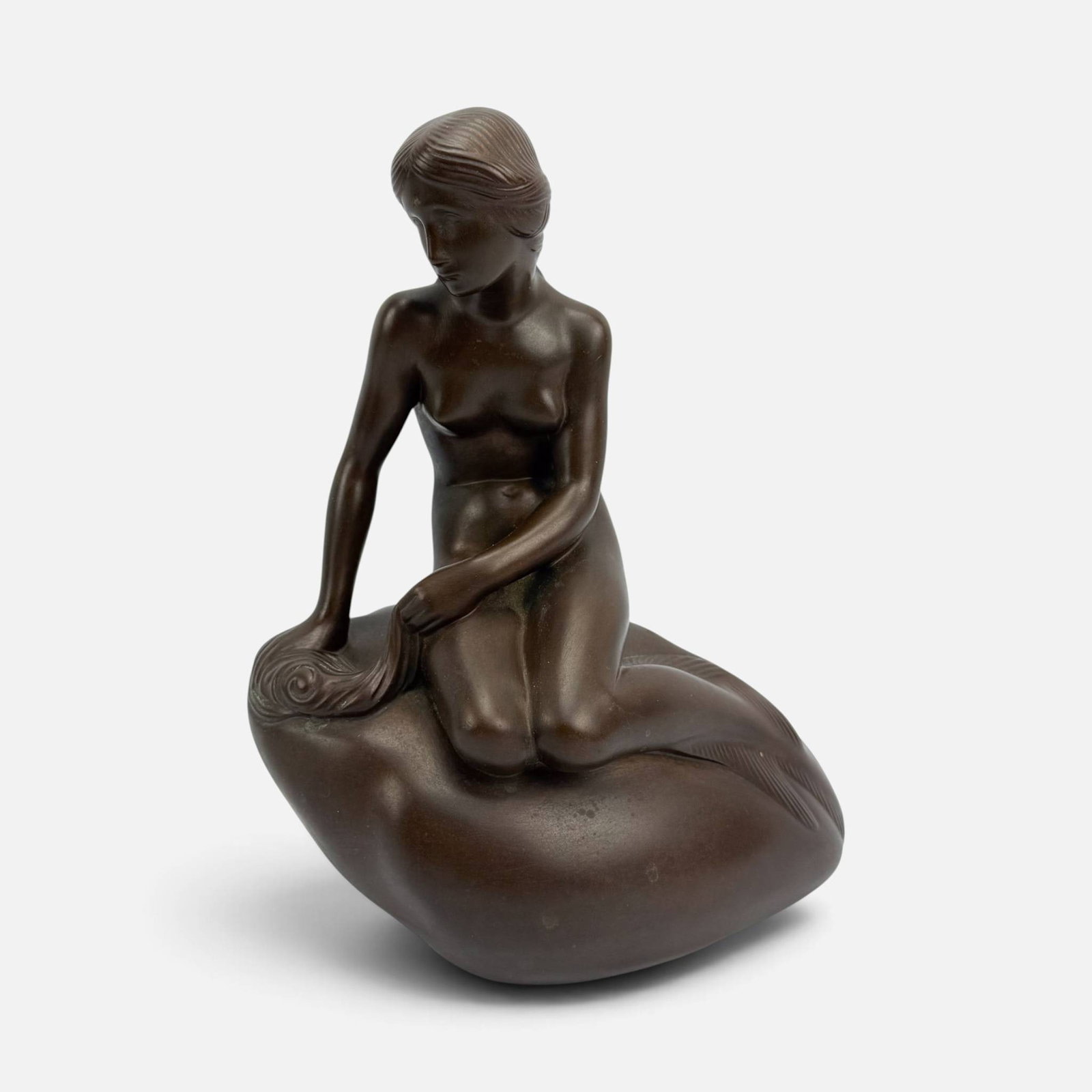 Edvard Eriksen "The Little Mermaid" Bronze Figural Sculpture: Ca. first half 20thC. Excellent with no chips, cracks or repairs. Edvard Eriksen (Danish, 1876-1959), The Little Mermaid. Very good condition as shown. For shipping, we highly recommend Donald Camden 