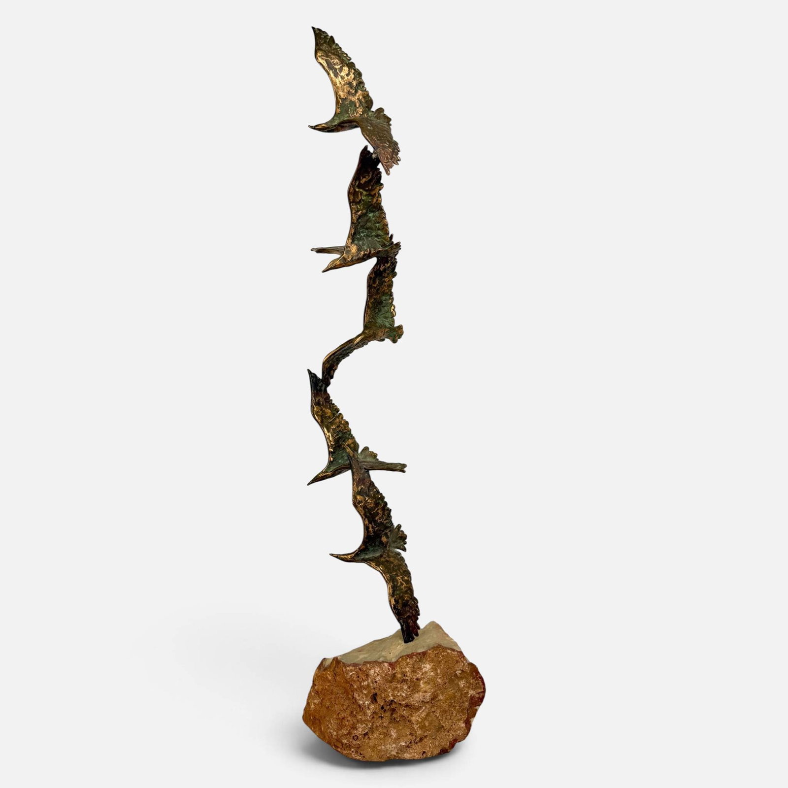 Curtis Jere Brass Birds in Flight Sculpture w/Agate Base (1 of 17)