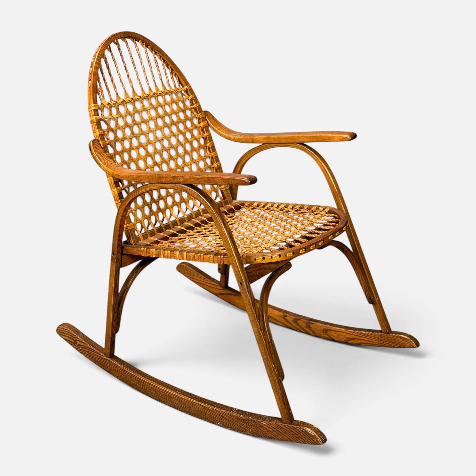 Vermont Tubbs Oak Bentwood Snowshoe Rocking Chair w/Wove Rawhide Seat (1 of 17)
