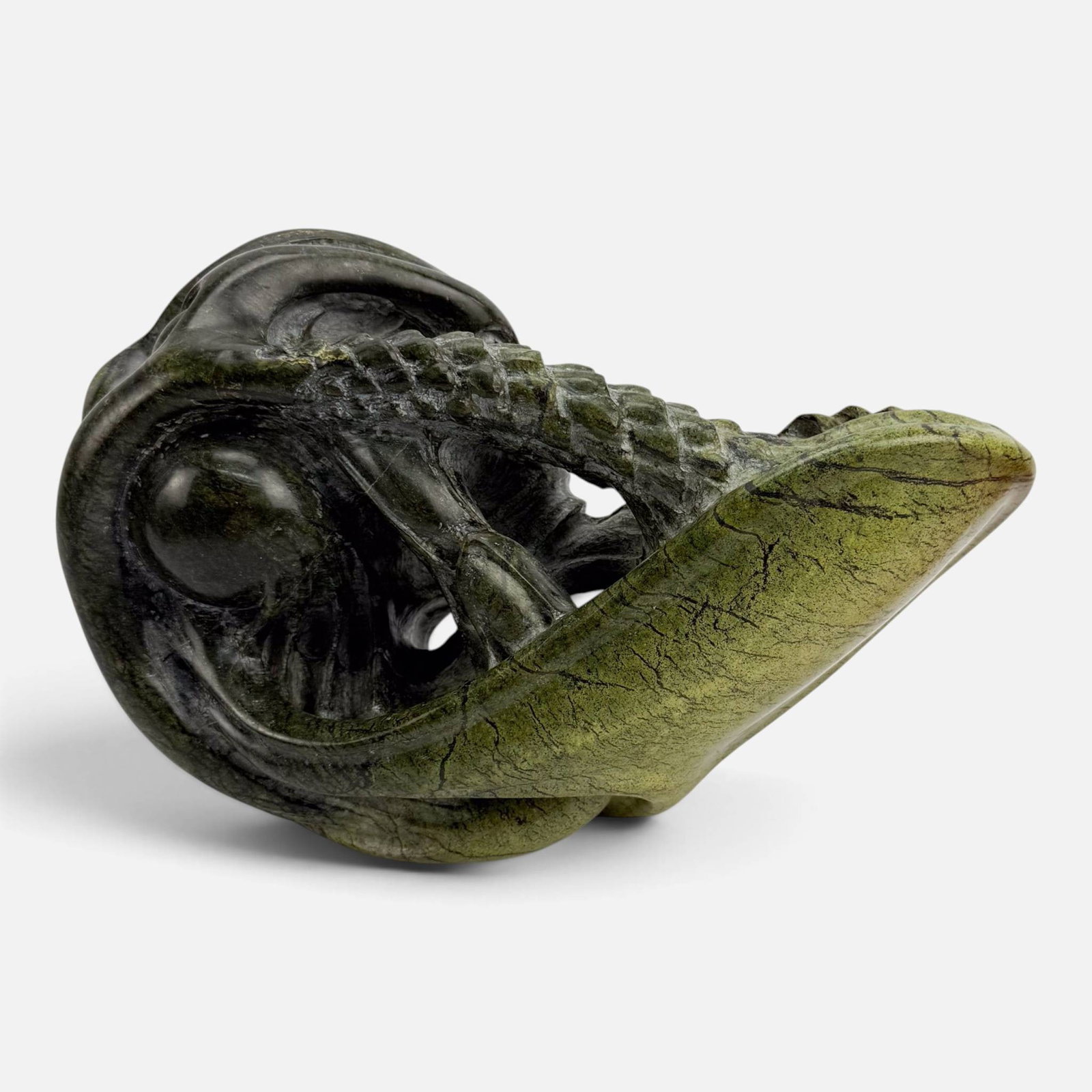 Fine Shona Carved Green Serpentine Hard Stone Biomorphic Sutrrealist Sculpture: Ca. last half 20thC. Very good condition, with no chips, breaks, or repairs. For shipping, we highly recommend Donald Camden at UPS Store 4608. Alternatively, reach out to one of our preferred shipper