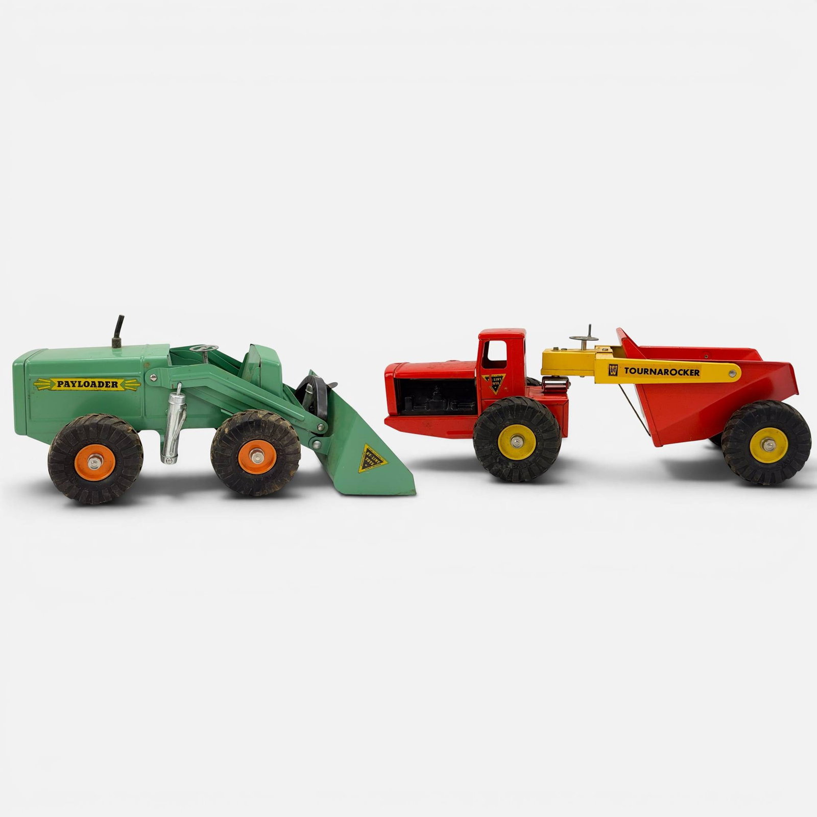 1950s Ny-Lint Toys Pressed Steel Payloader and Tournarocker Construction Vehicles: Good age-appropriate condition as shown. For shipping, we highly recommend Donald Camden at UPS Store 4608. Alternatively, reach out to one of our preferred shippers listed at the link below or elect 