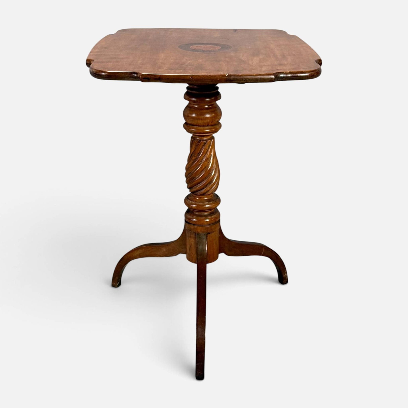 Antique Inlaid Birdseye Maple Tilt-Top Wood Table (1 of 13)