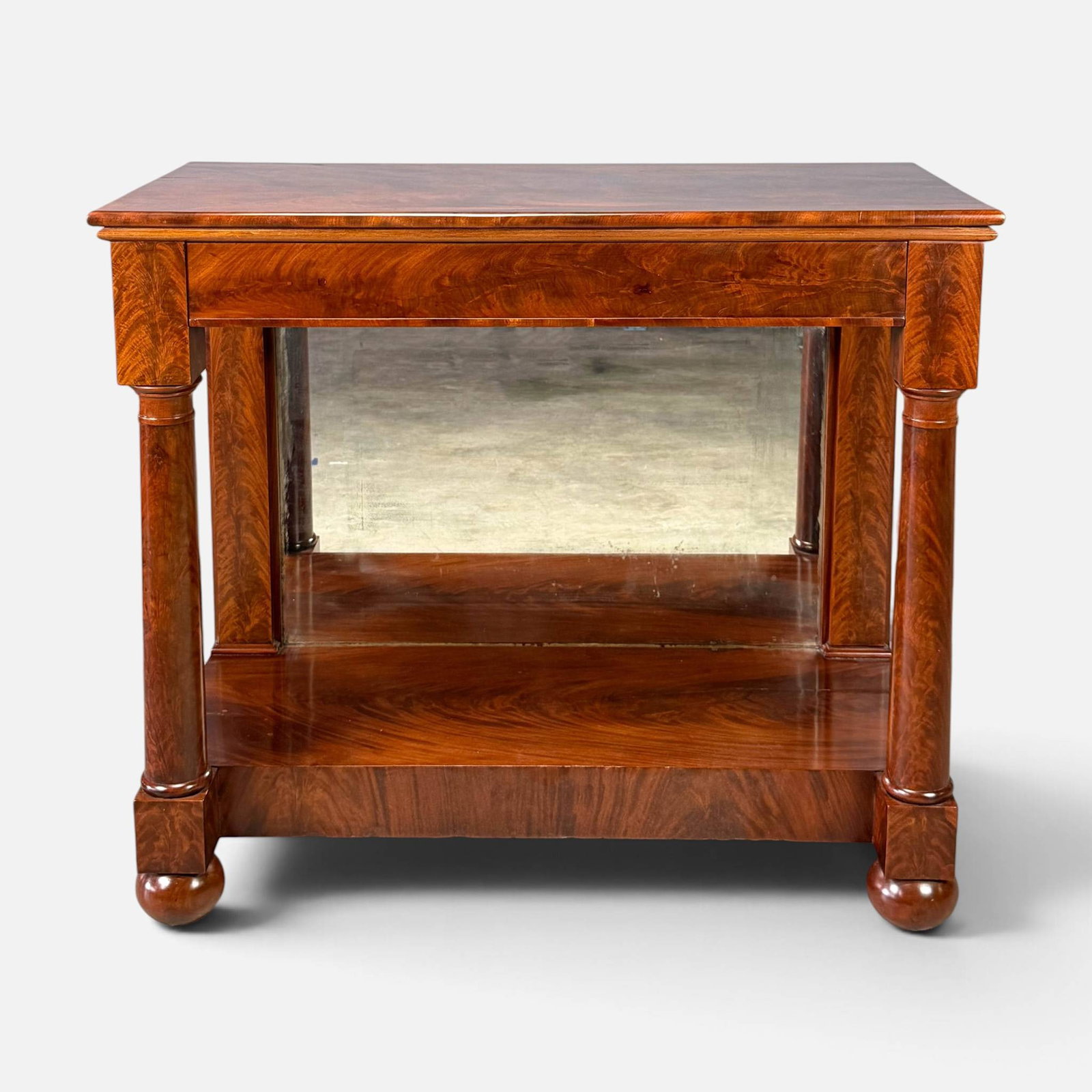 Antique French Empire Flame Mahogany Console Table w/Mirrored Back (1 of 6)