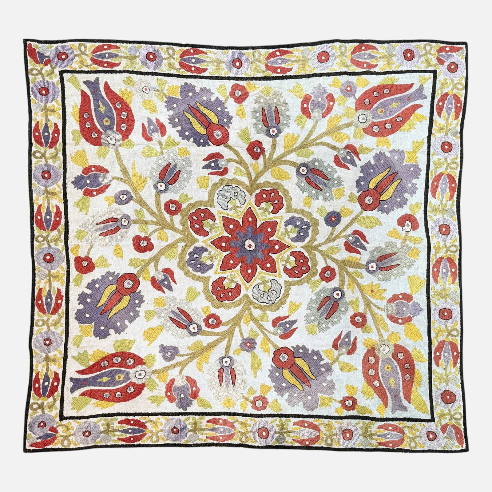 Hand Embroidered Uzbek Suzani Silk & Cotton Fabric Tapestry Tablecloth: Very good condition as shown. For shipping, we highly recommend Donald Camden at UPS Store 4608. Alternatively, reach out to one of our preferred shippers listed at the link below or elect for