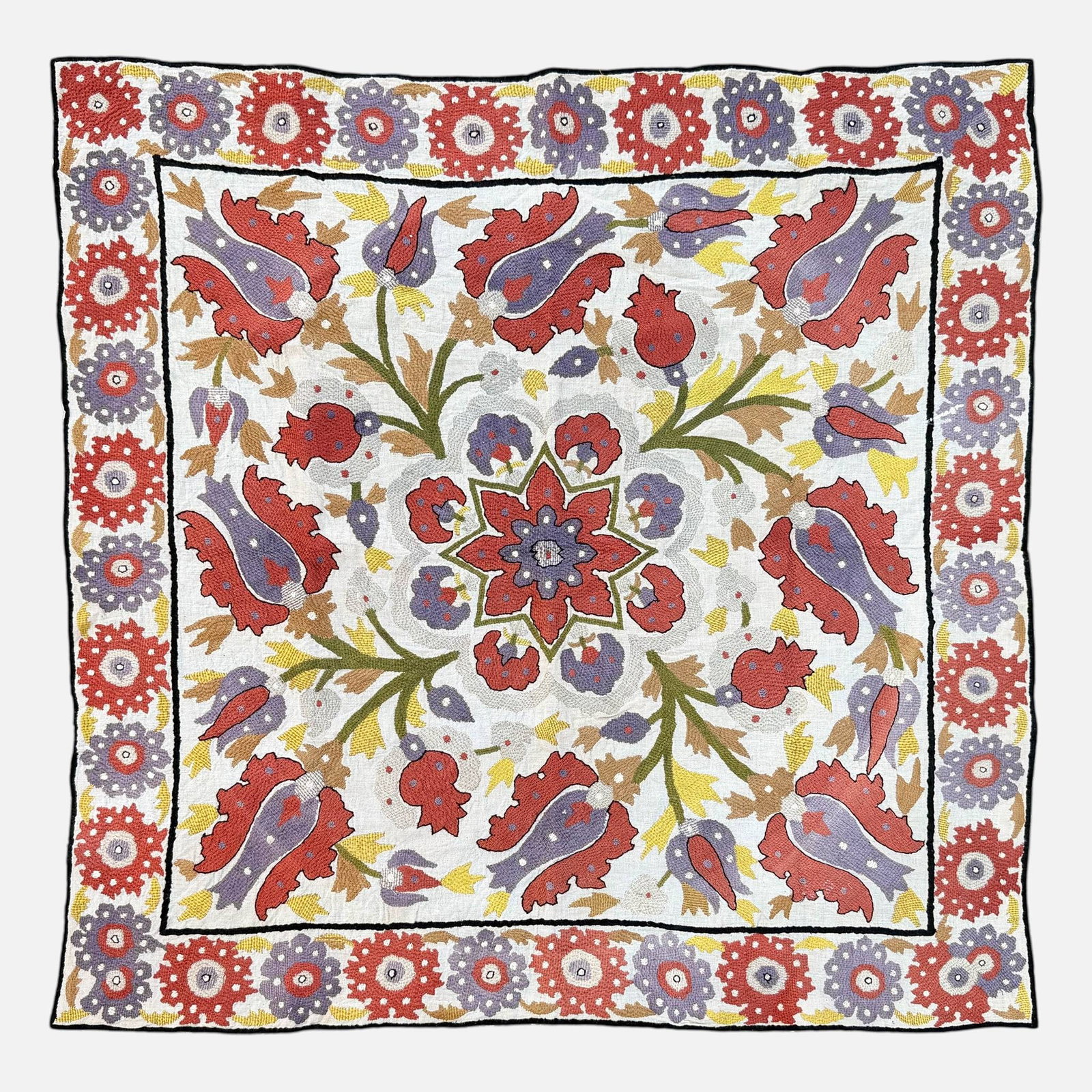 Hand Embroidered Uzbek Suzani Silk & Cotton Fabric Tapestry Tablecloth #2: Good, with shown line of white paint. For shipping, we highly recommend Donald Camden at UPS Store 4608. Alternatively, reach out to one of our preferred shippers listed at the link below or elect
