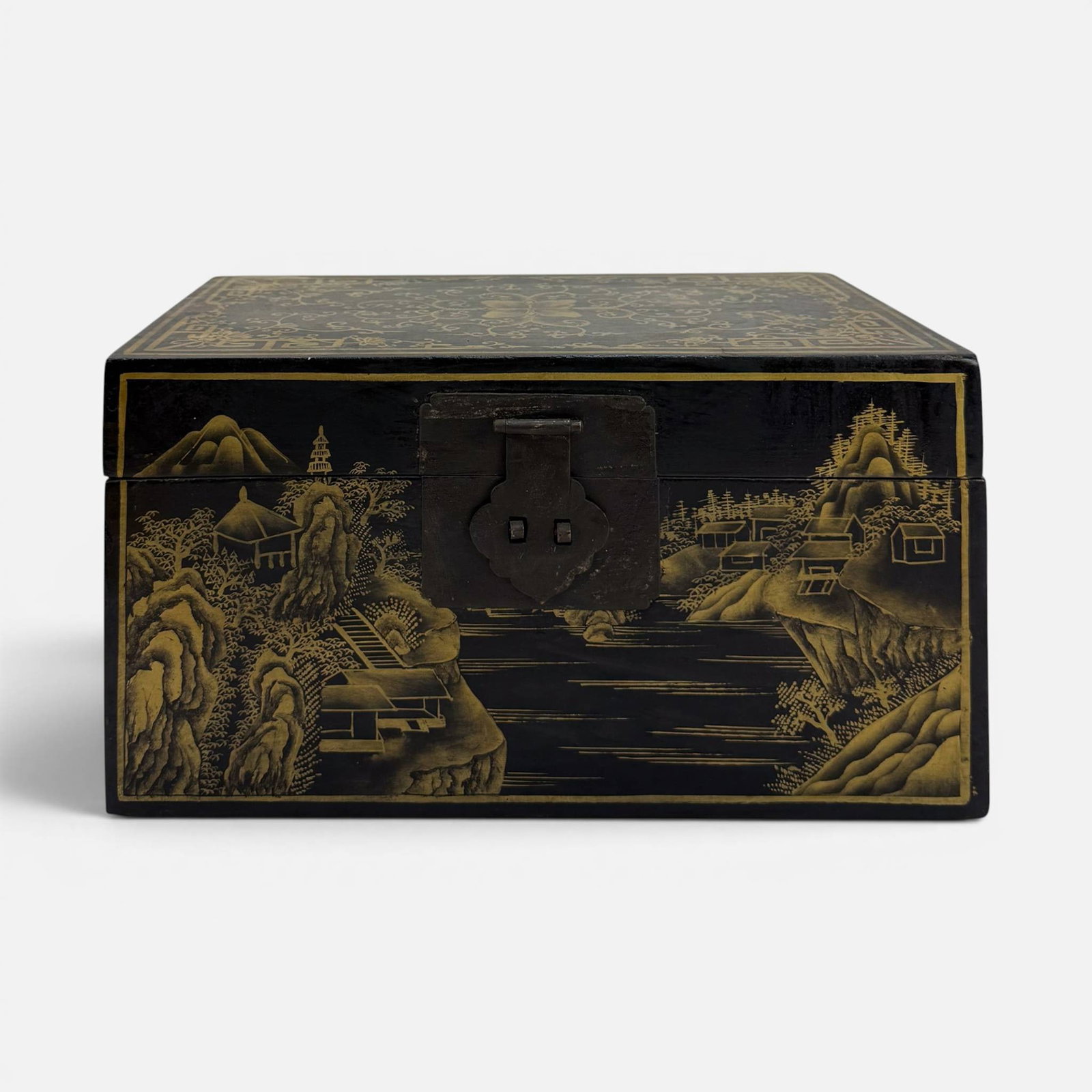 Vintage Chinese Black Lacquer Gilt Wood Keepsake Document Box (1 of 11)