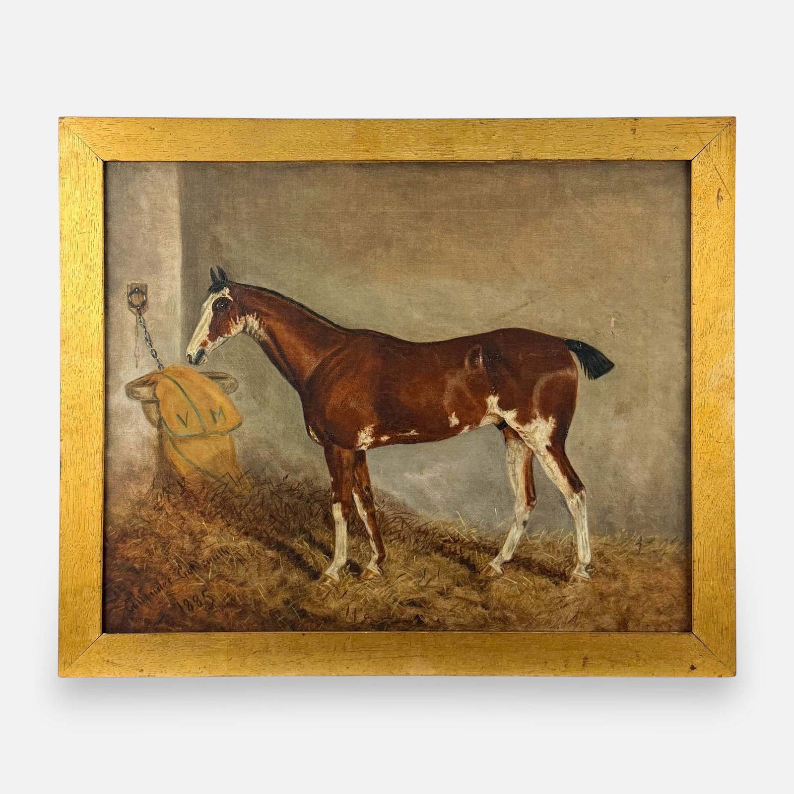 Collender Goldsmith 1885 Equestrian Oil on Canvas Painting: Collender Goldsmith (British, 19th-20thC.), oil on canvas painting. Signed and dated lower left. Good age-appropriate condition, with shown minor tears. Approx. stretcher size 16" x 20". For